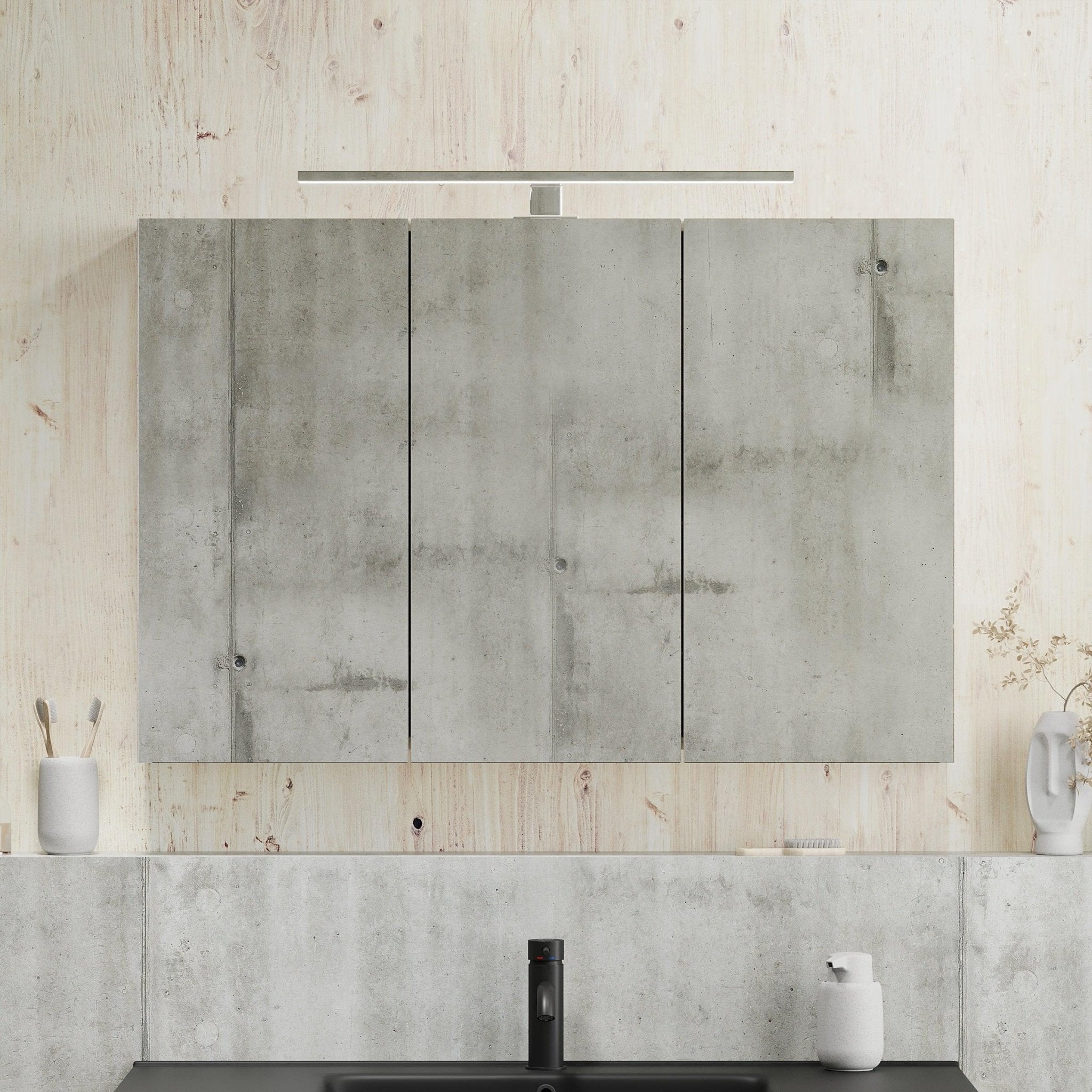 Morgedal, Mirror Cabinet, Grey Wood - 100 cm - MASTERSTORE - 8595677135008 - Mirror Cabinet - 02 - 100 - 53 - 33 - 00 - 8595677135008