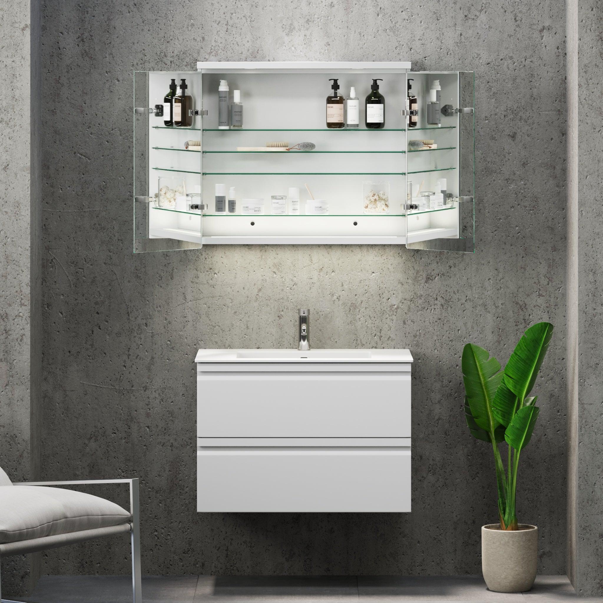 Fredrikstad, Mirror Cabinet, White Mat - 80 cm - MASTERSTORE - 8594175641578 - Mirror Cabinet - 02-080-01-01-00 - 8594175641578