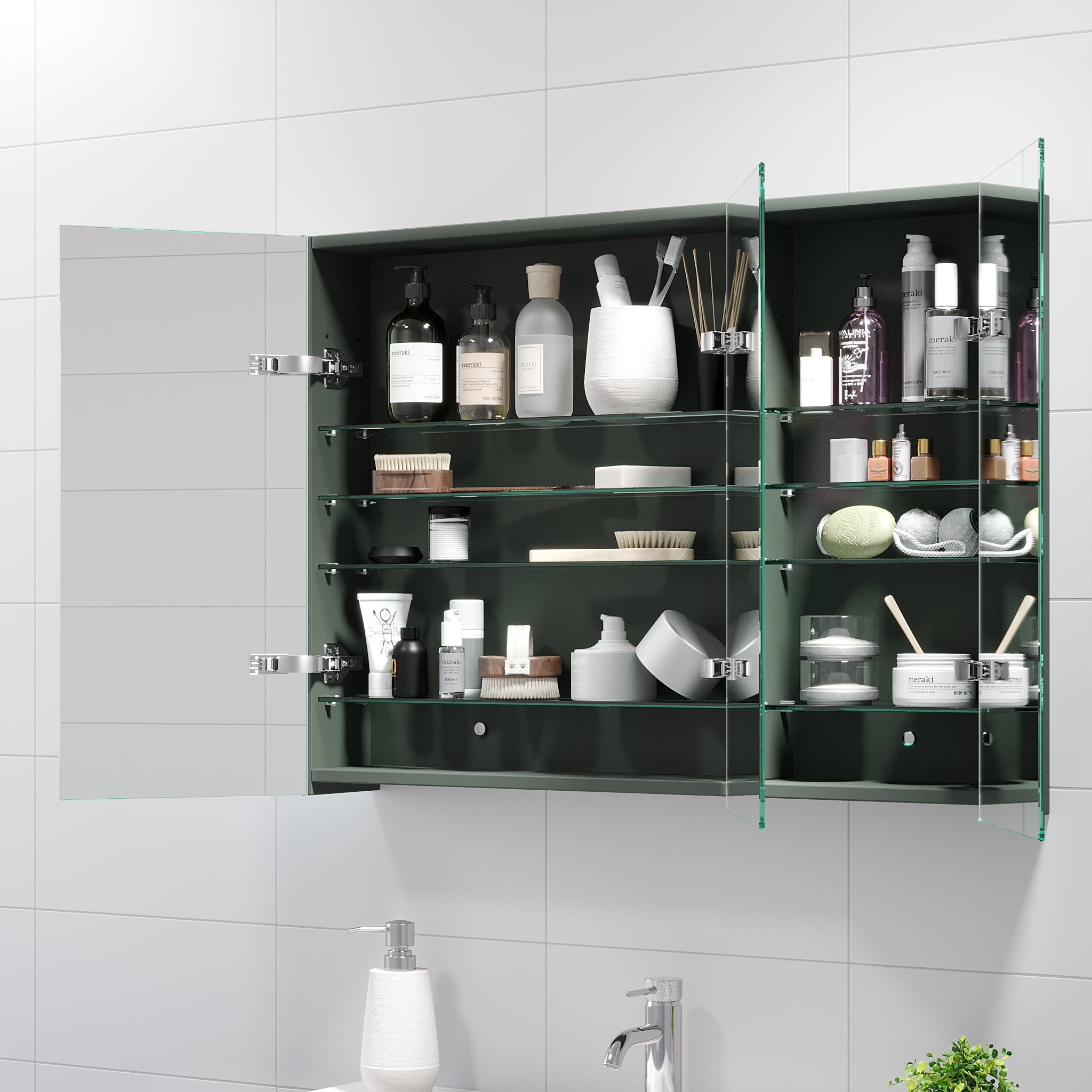 Morgedal, Mirror Cabinet, Green Mat - 60 cm - MASTERSTORE - 8595677116496 - Mirror Cabinet - 02 - 060 - 52 - 05 - 00 - 8595677116496