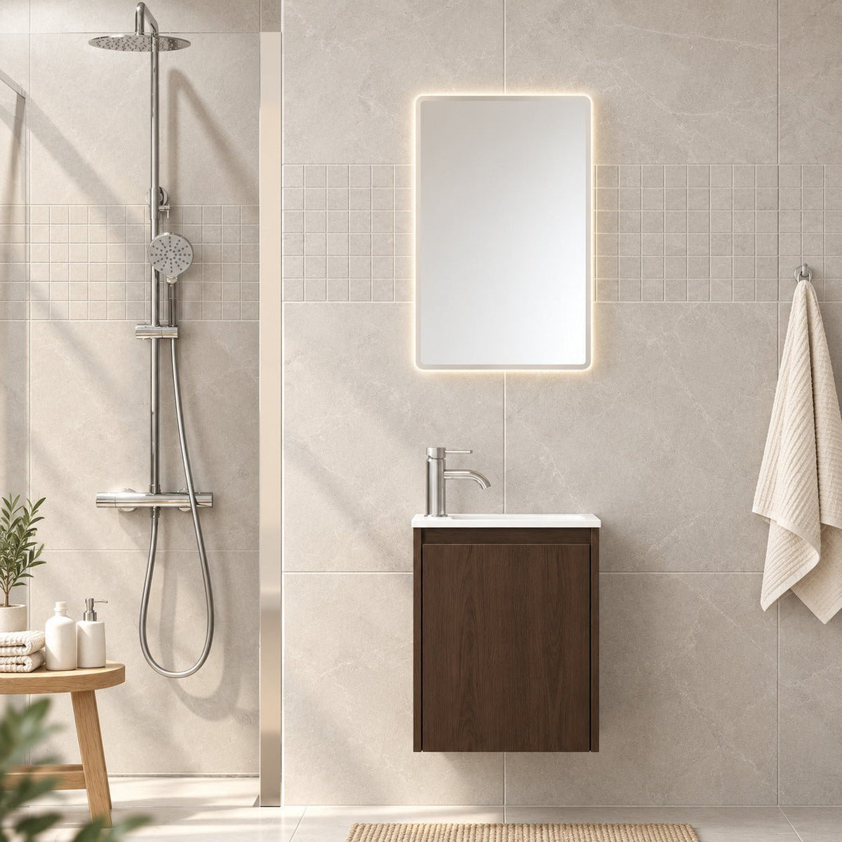 Bathroom furniture package with cabinet and solid surface washbasin - 40x25x53.4 cm - walnut - Como - MASTERSTORE - 8595677192988 - Vanity Units - 09-040-11-84-02 - 8595677192988