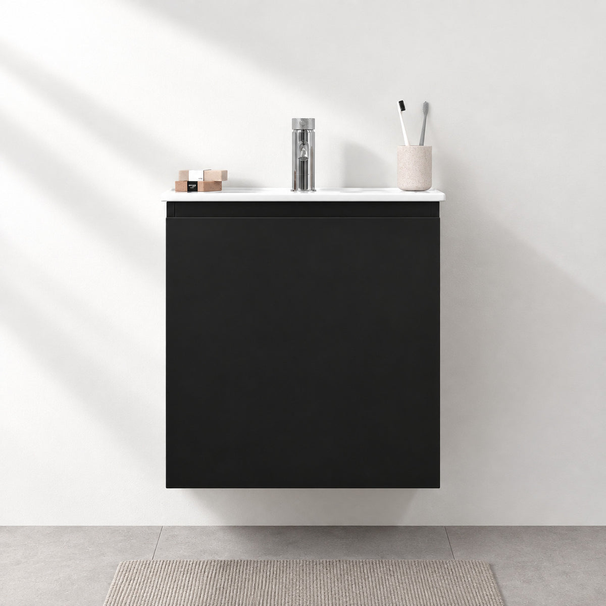 Badrumsmöbelpaket med skåp och Porslin tvättställ – 51x41x55 cm – matt svart – Kenwood