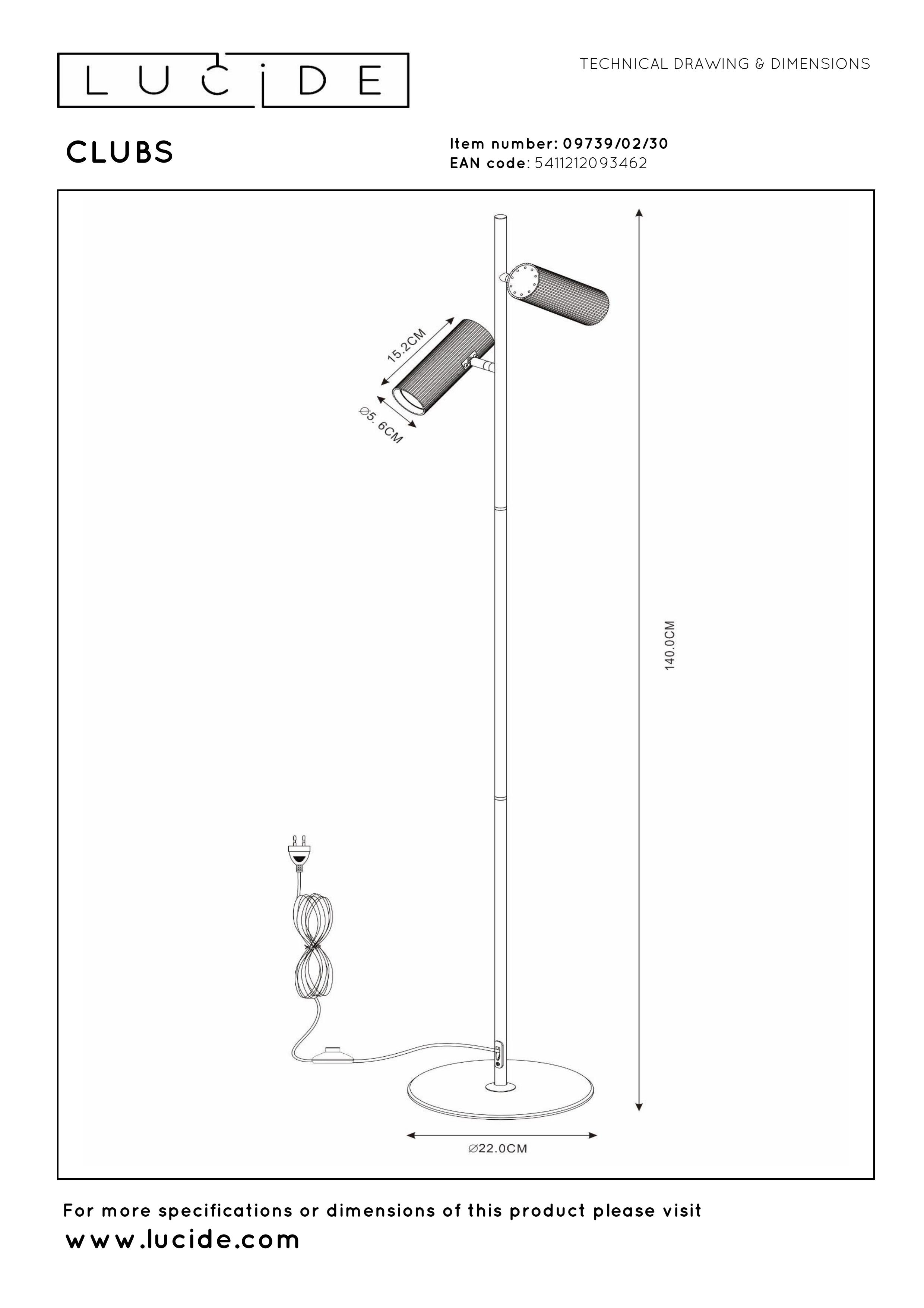 Clubs, golvlampa, svart - 22 cm
