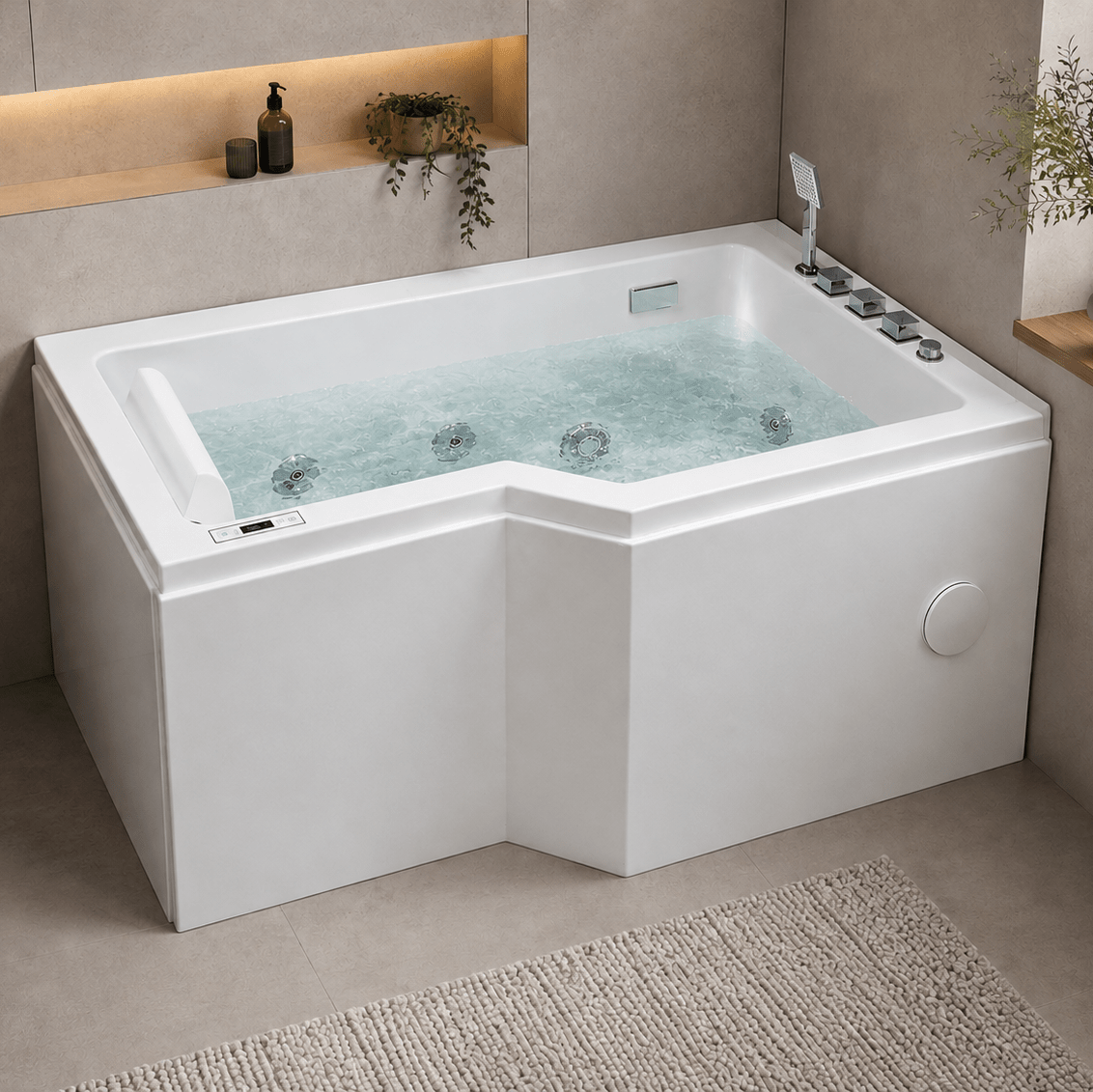 Asymmetrical whirlpool bathtub - air and hydromassage - 150x85x63 cm - right-facing - with heating - white - Ulstrup - MASTERSTORE - 8594175644616 - Whirpool Bathtubs - 12-150-15-11-00 - 8594175644616