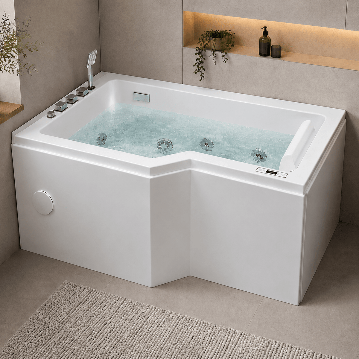 Asymmetrical whirlpool bathtub - air and hydromassage - 150x85x63 cm - left-facing - with heating - white - Ulstrup - MASTERSTORE - 8594175640601 - Whirpool Bathtubs - 12-150-17-11-00 - 8594175640601