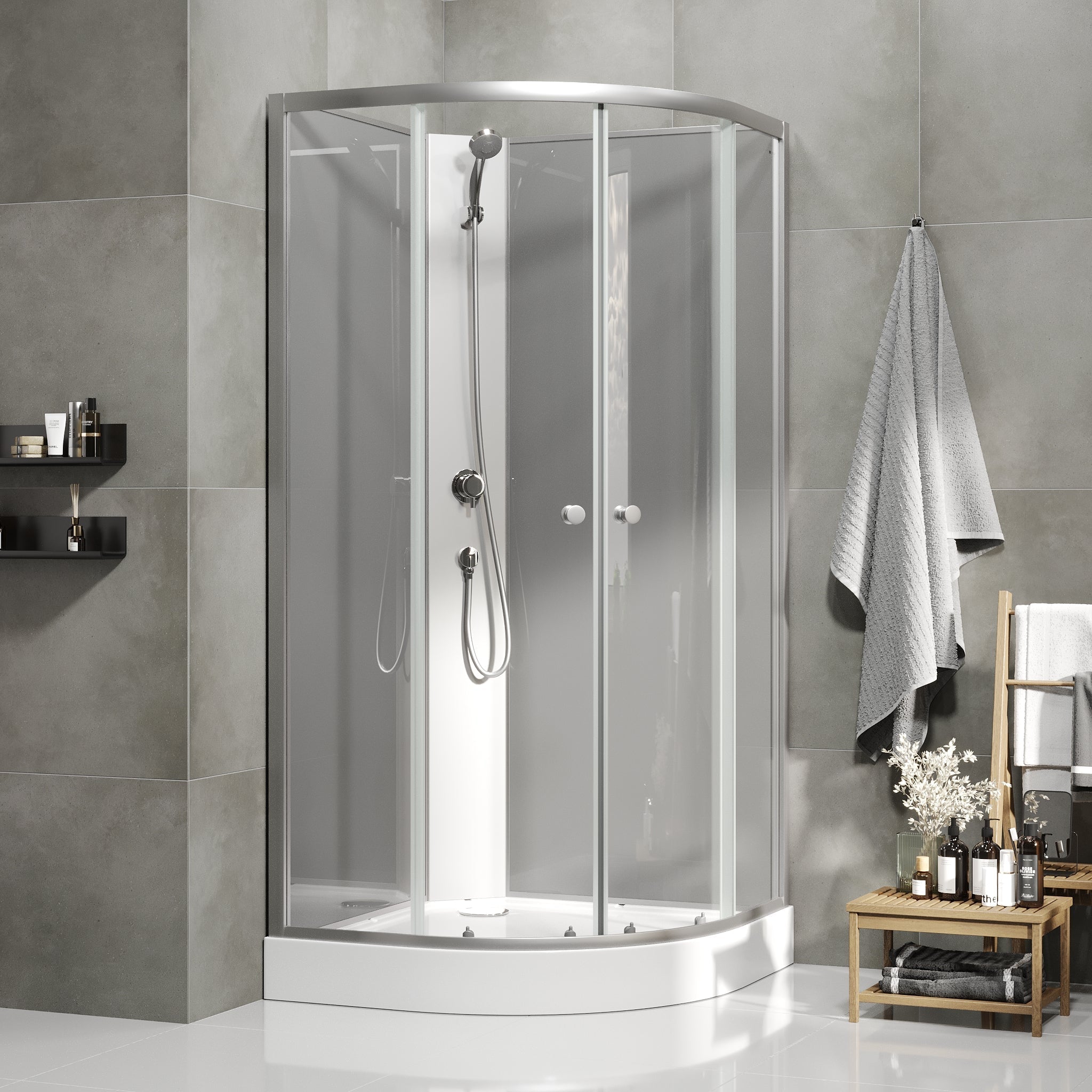 Austin, Shower Cabin Set - Code, Clear/Satin - 90 cm - MASTERSTORE - 8595677199475 - Shower Cabin Set - Code - 20 - 090 - 14 - 67 - 02 - 8595677199475