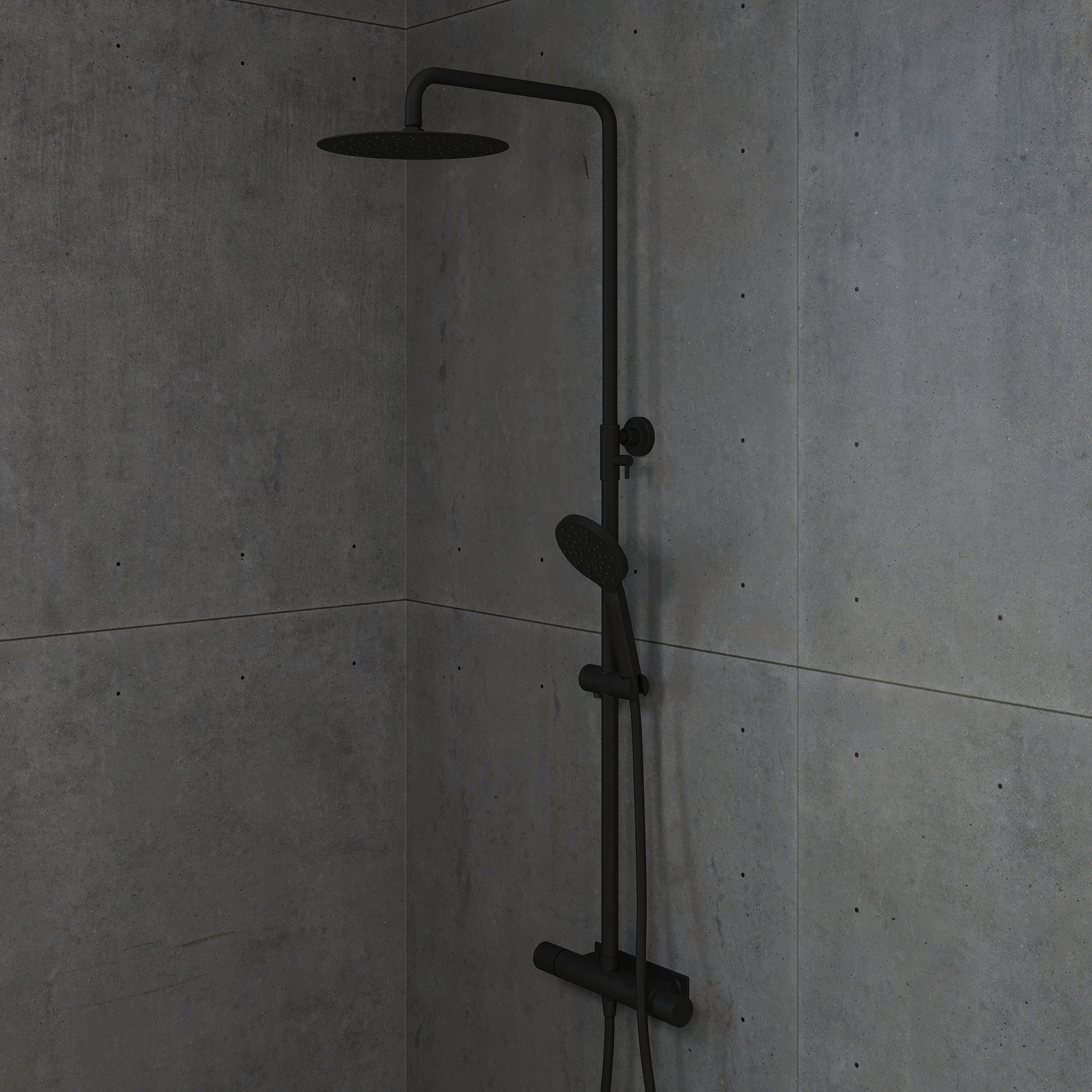 Takduschset med termostatblandare 160mm C/C – Ø250 mm takdusch, handdusch - mattsvart - Dragør