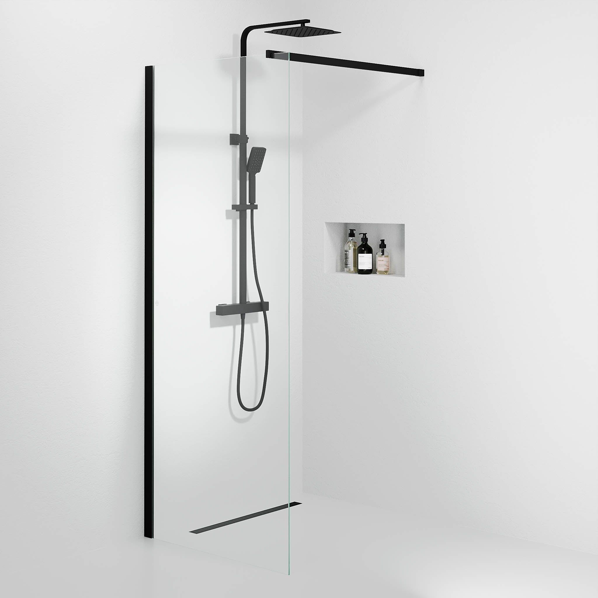 Sandefjord, Shower Wall, Clear/Black - 80 cm - MASTERSTORE - 8595677180503 - Shower Wall - 42 - 080 - 07 - 02 - 00 - 8595677180503