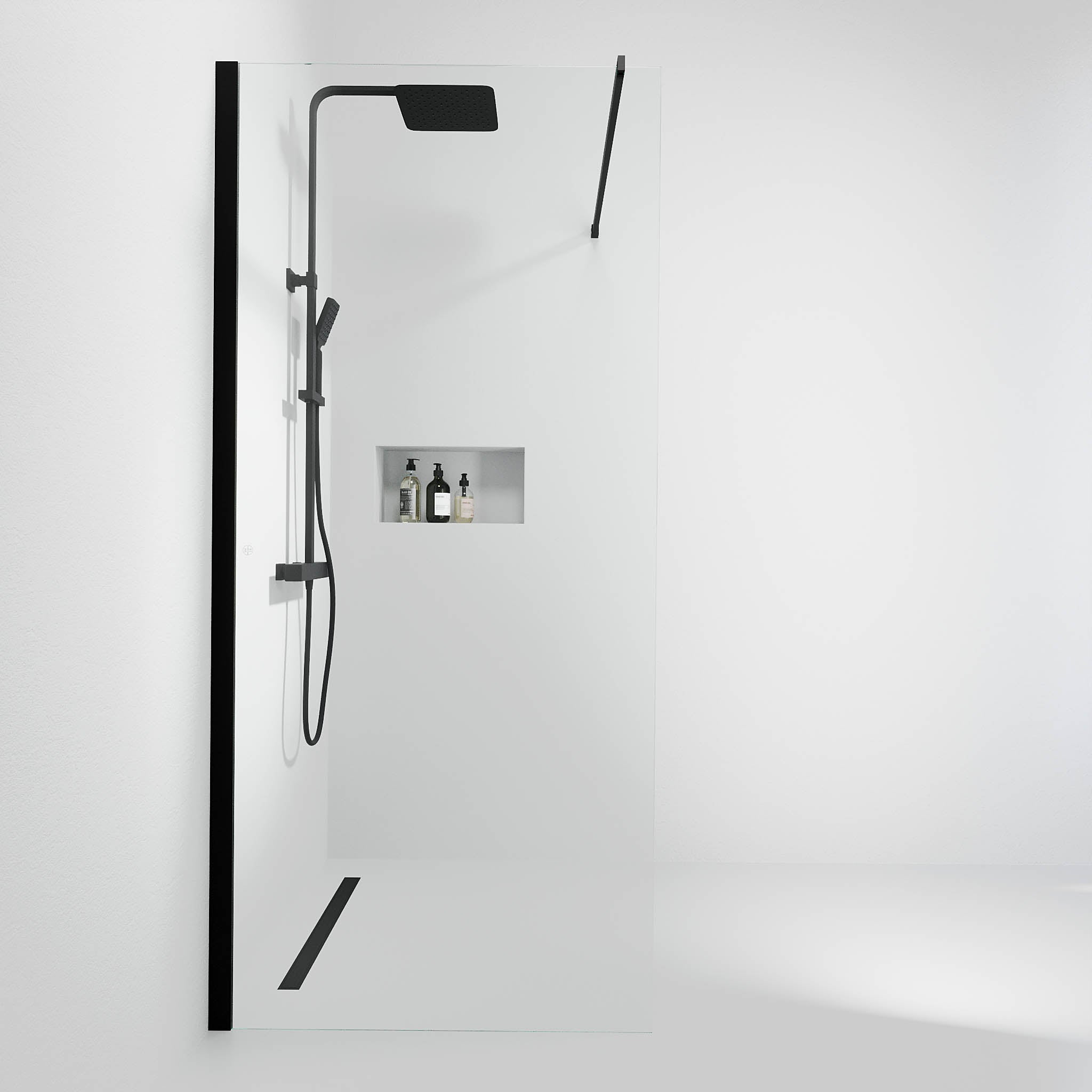 Sandefjord, Shower Wall, Clear/Black - 80 cm - MASTERSTORE - 8595677180503 - Shower Wall - 42 - 080 - 07 - 02 - 00 - 8595677180503