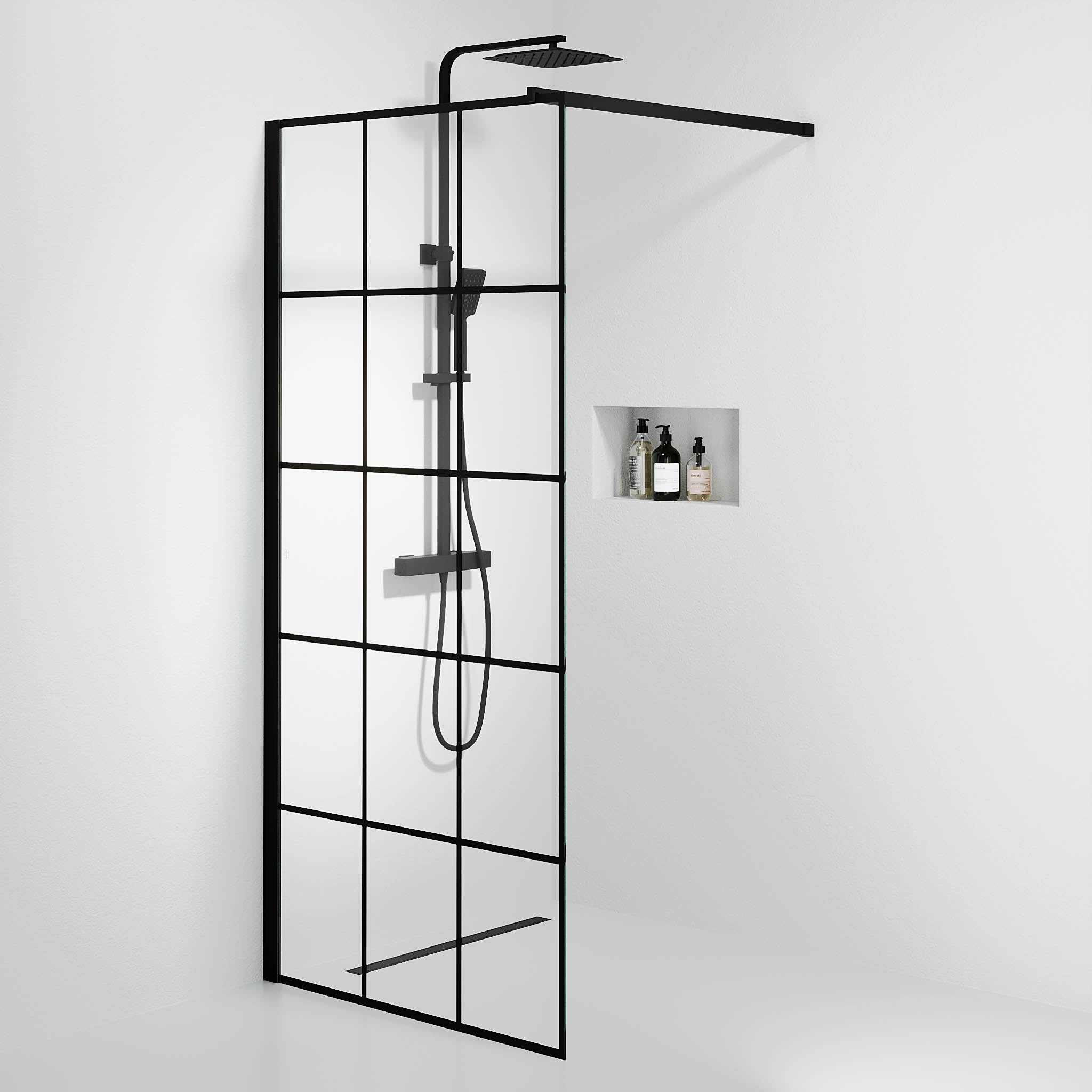 Sandefjord, Shower Wall, Glass Framed - 90 cm - MASTERSTORE - 8595677180480 - Shower Wall - 42 - 090 - 08 - 02 - 00 - 8595677180480