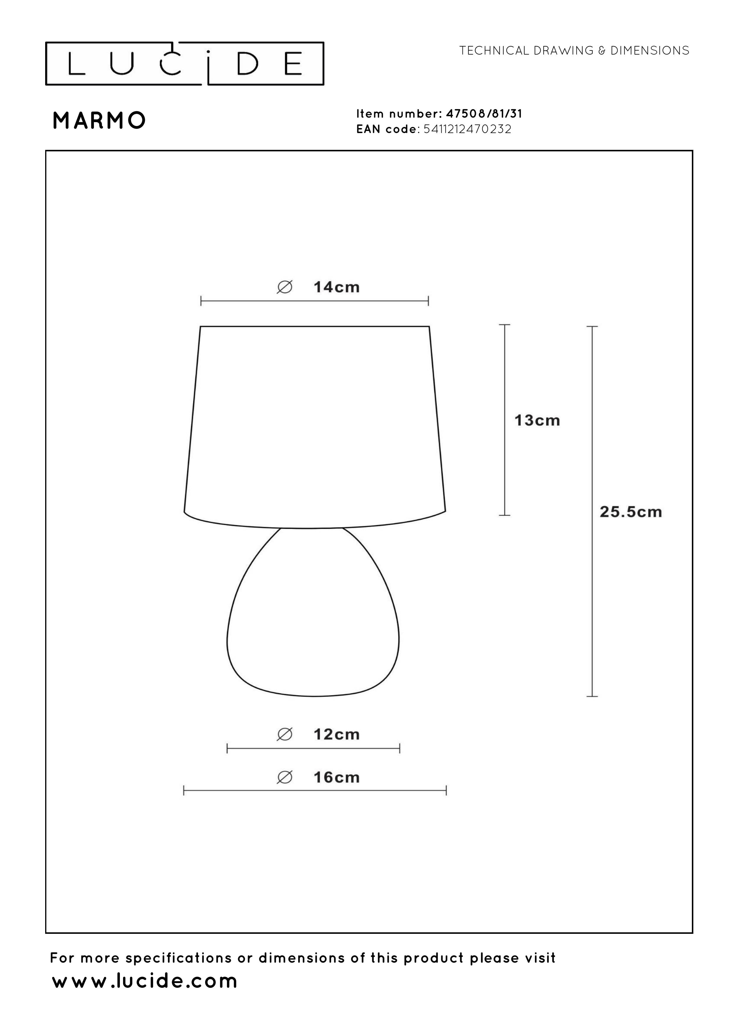 Marmo, bordslampa, vit - 16 cm