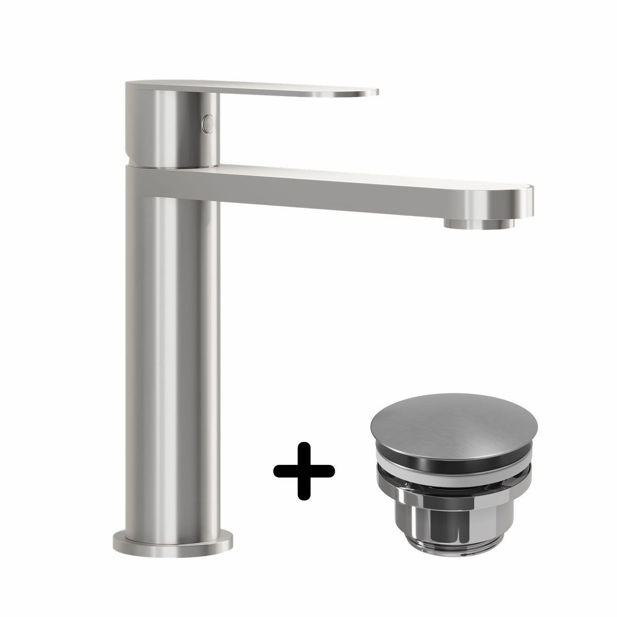 Basin Mixer & Rødby Waste Set – 17.8 cm – Brushed Stainless Steel – Tårnby - MASTERSTORE - 8595677159660 - Washbasin Mixers - 48-017-02-71-02 - 8595677159660