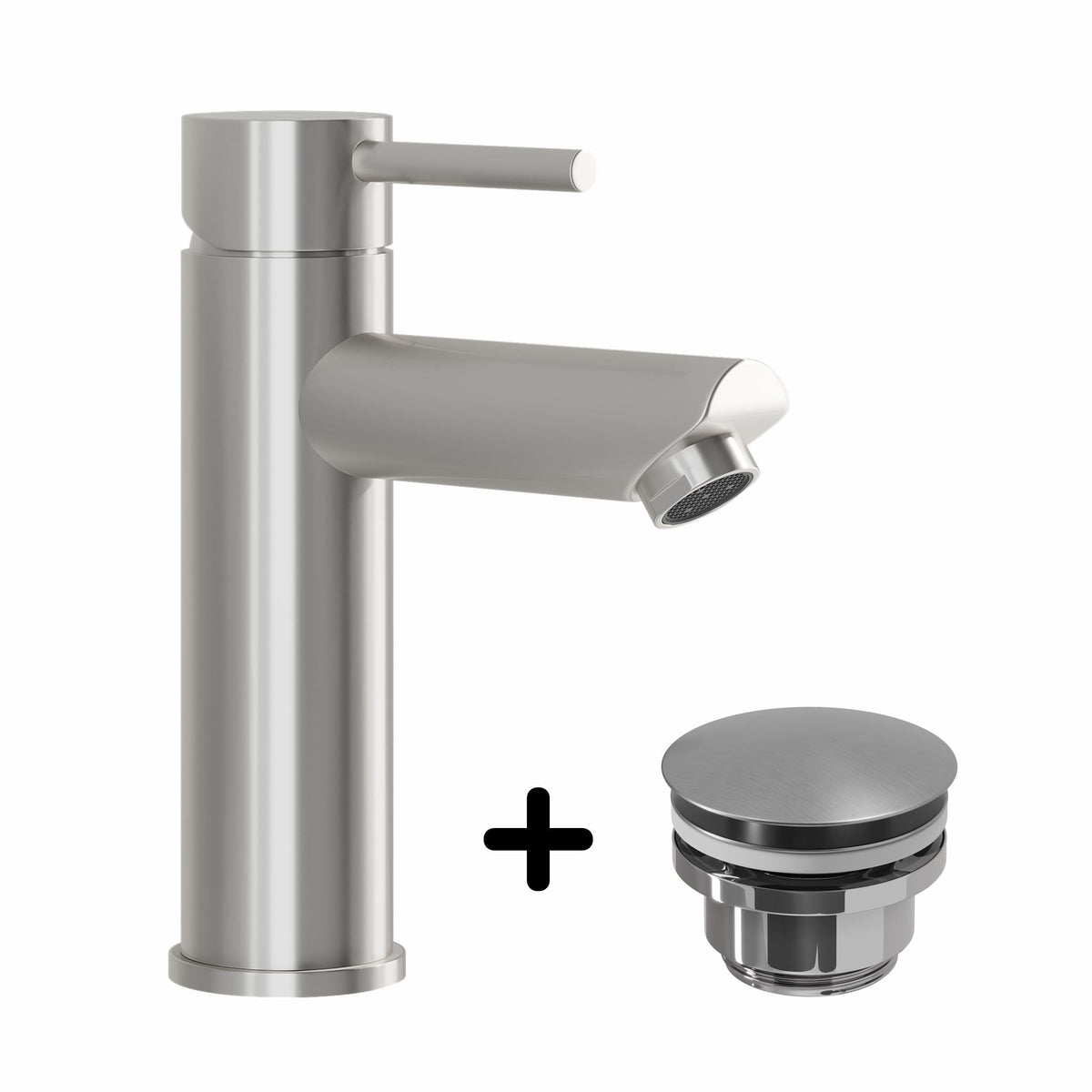Basin Mixer & Rødby Waste Set – 14.5 cm – Brushed Stainless Steel – Ringsted - MASTERSTORE - 8595677159721 - Washbasin Mixers - 48-017-03-71-02 - 8595677159721