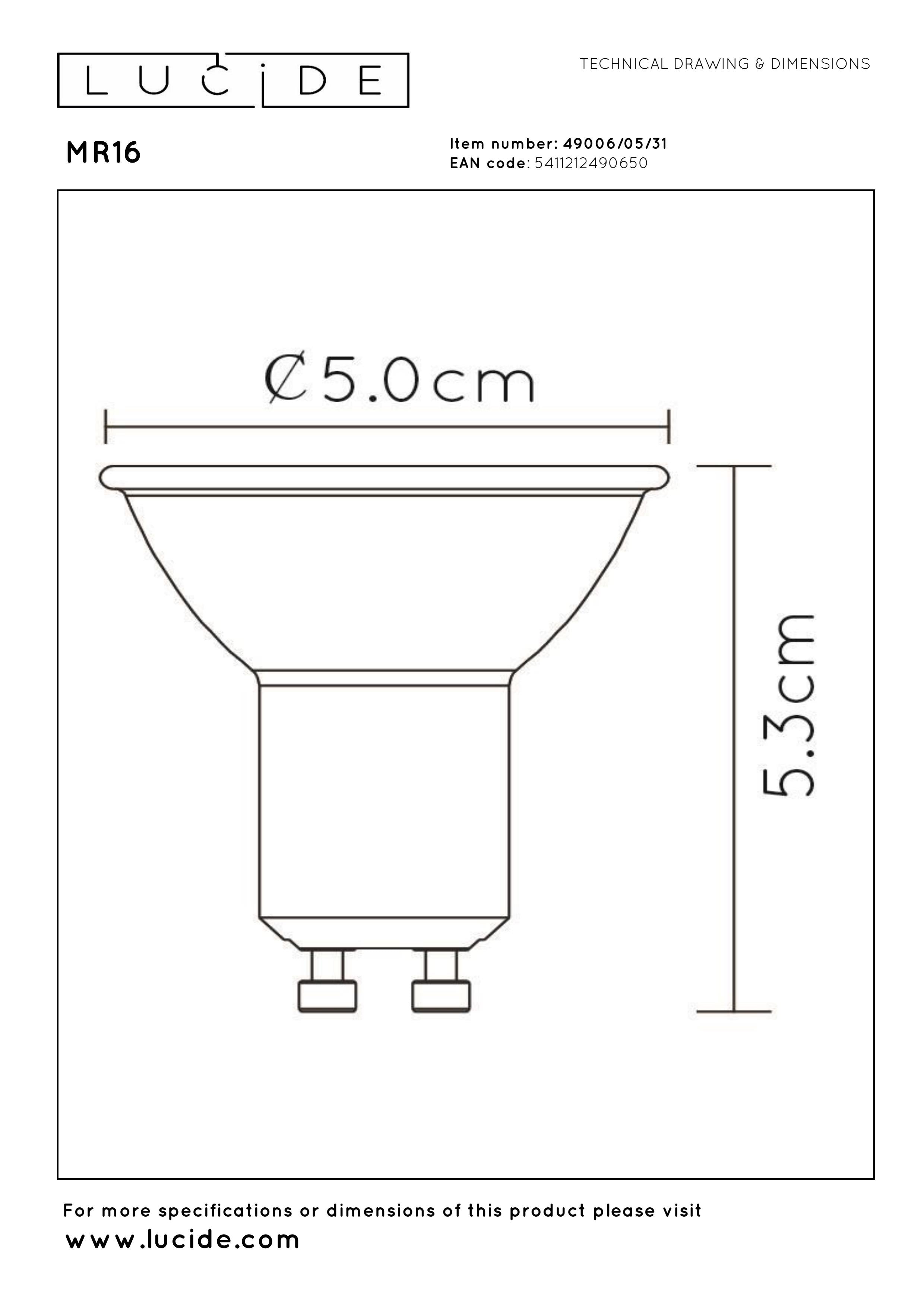 MR16, LED-lampa, vit - 5 cm