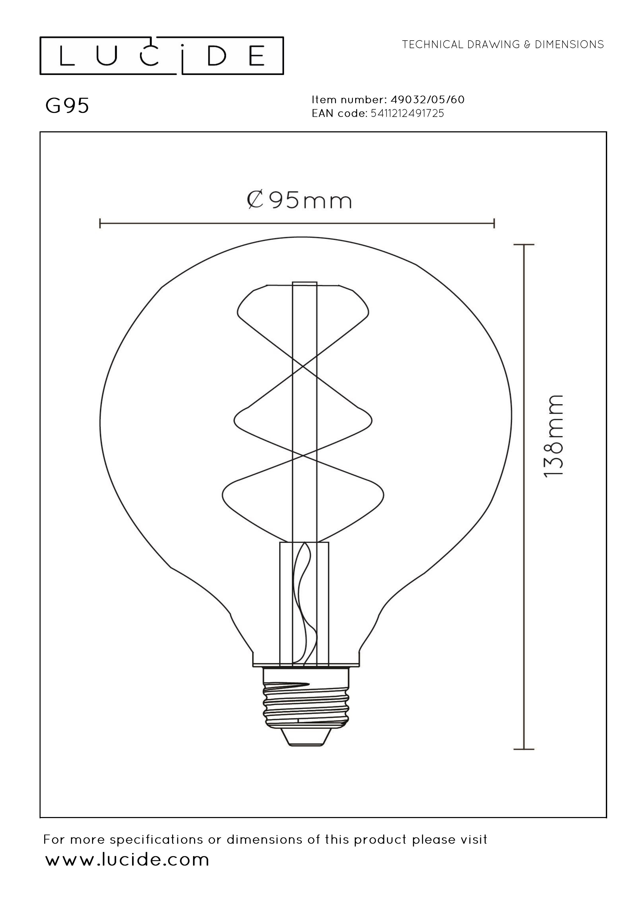 G95, Glödlampa med glödtråd, Transparent - 9,5 cm