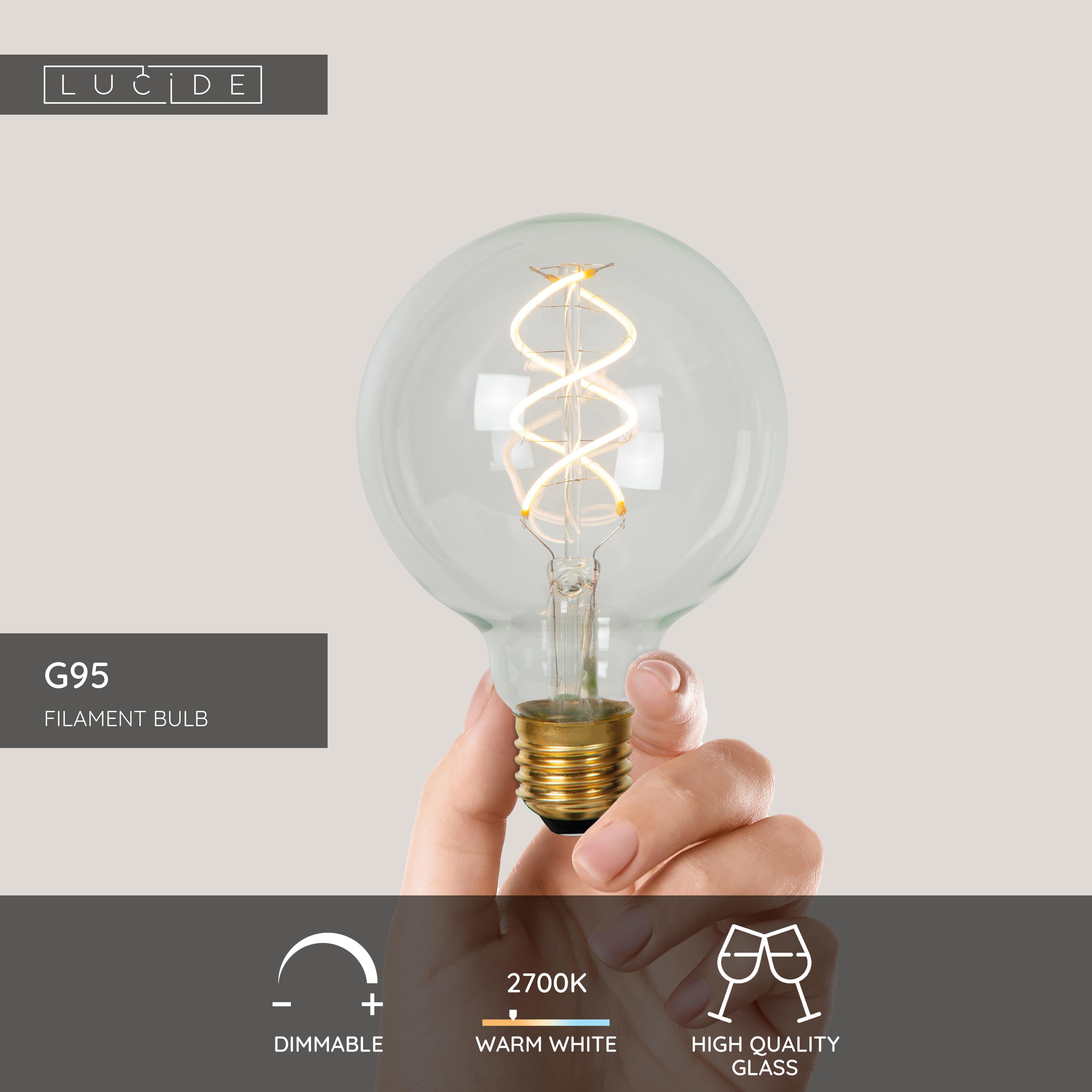 G95, Glödlampa med glödtråd, Transparent - 9,5 cm