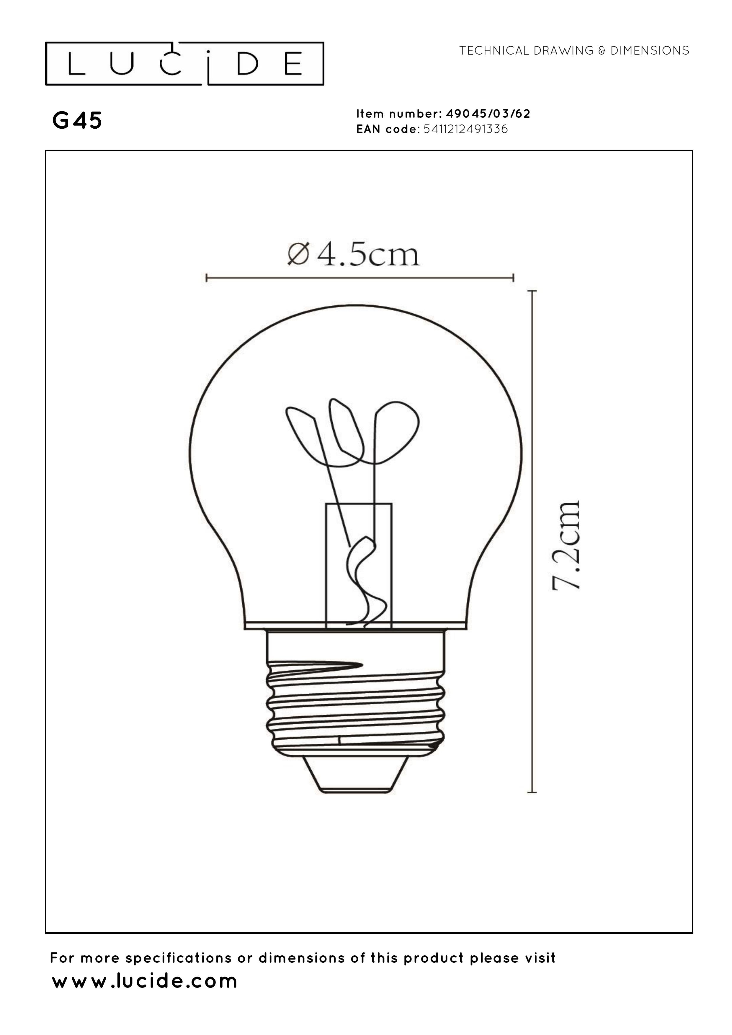 G45, filamentlampa, bärnstensfärgad - 4,5 cm