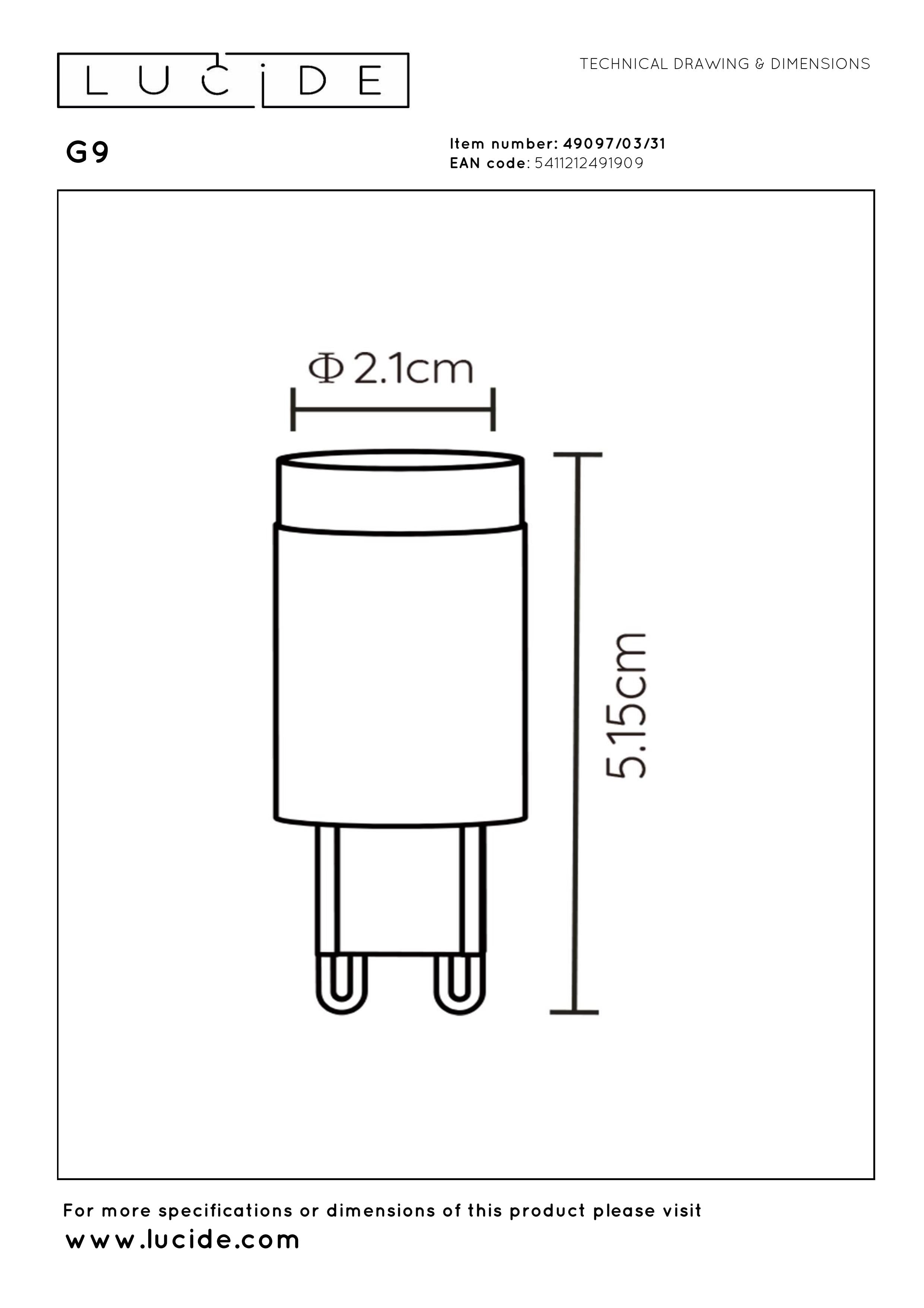 G9, LED-lampa, vit - 2,1 cm
