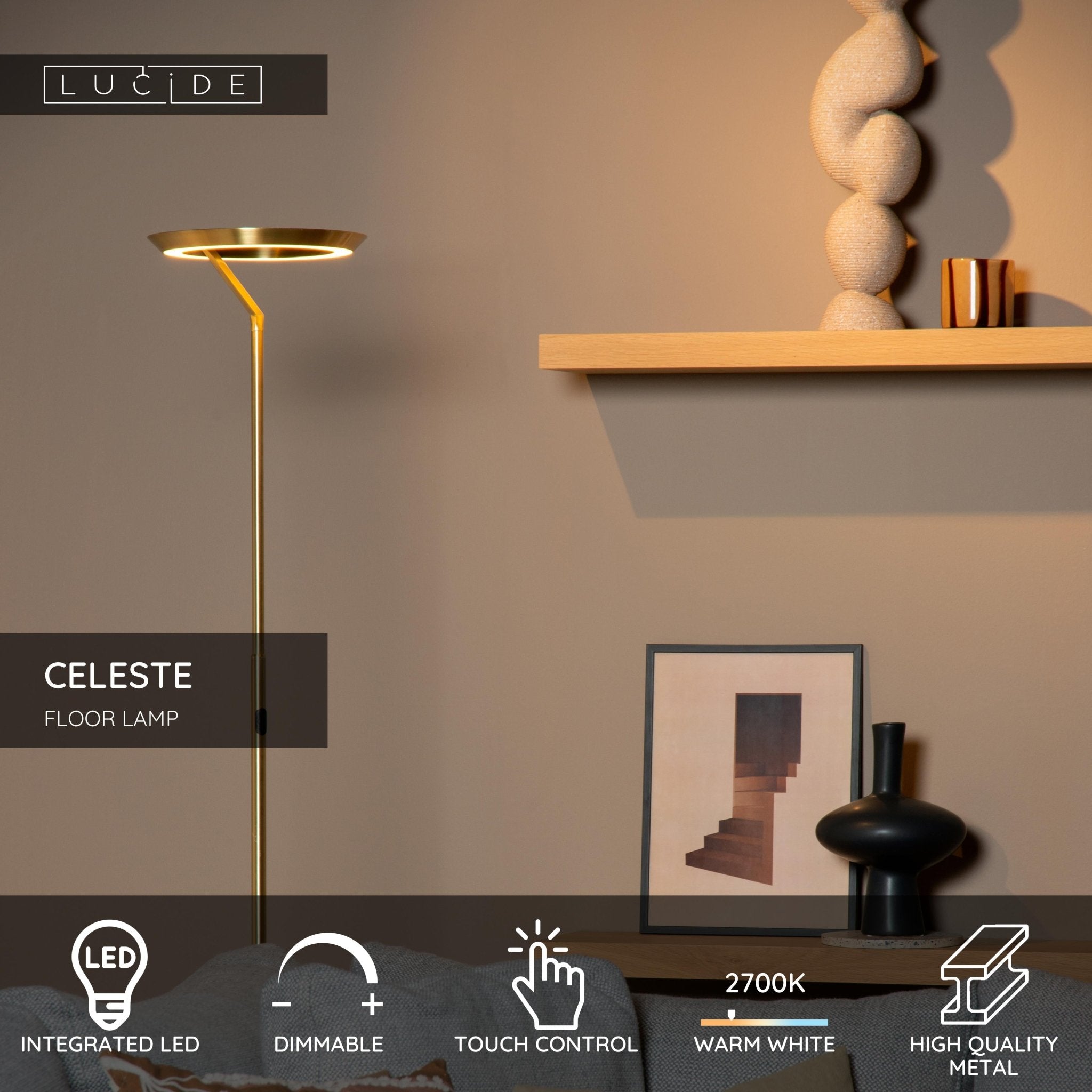 Celeste, golvlampa, matt guld/mässing - 28 cm - Golvlampor - Celeste, golvlampa, matt guld/mässing - 28 cm -