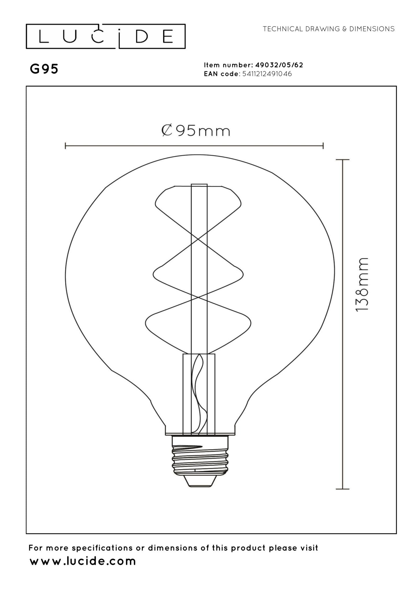 G95, glödtrådslampa, bärnsten - 9,5 cm - Ljuskällor - G95, glödtrådslampa, bärnsten - 9,5 cm -