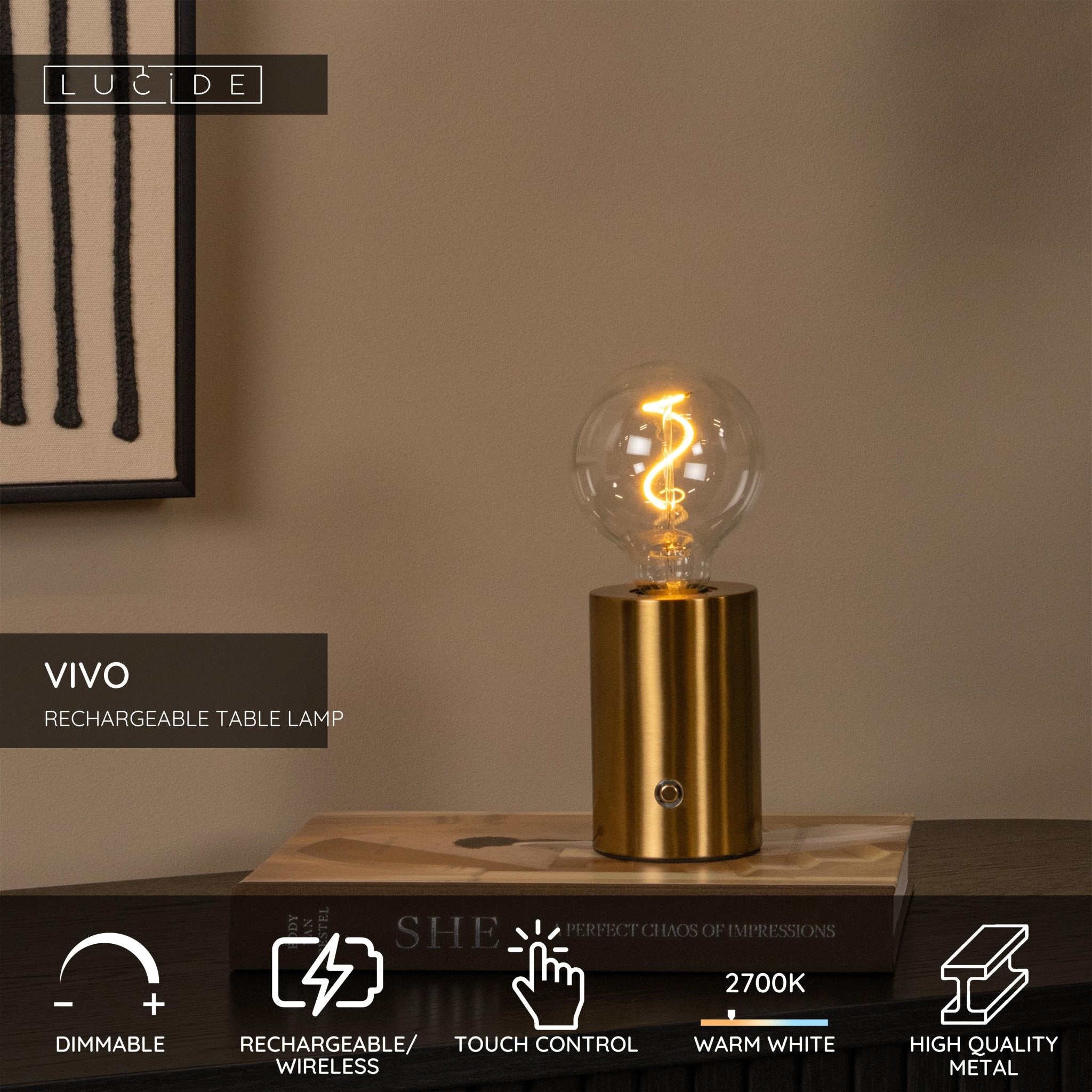 Vivo, bordslampa, matt guld / mässing - 8 cm - Bordslampor - Vivo, bordslampa, matt guld / mässing - 8 cm -