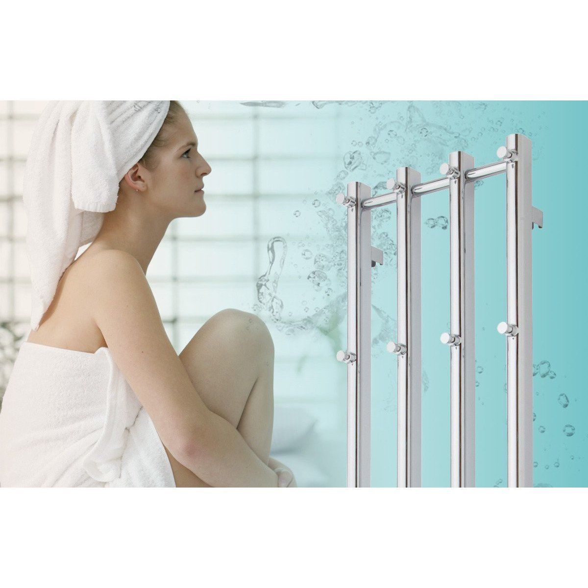 Towel heater - 35x140 cm - for electric connection and central heating, 4 vertical bars - white glossy - VINO 4 - MASTERSTORE - 5704263510027 - Hydronic Towel Warmers - 1018-TVS - 5704263510027