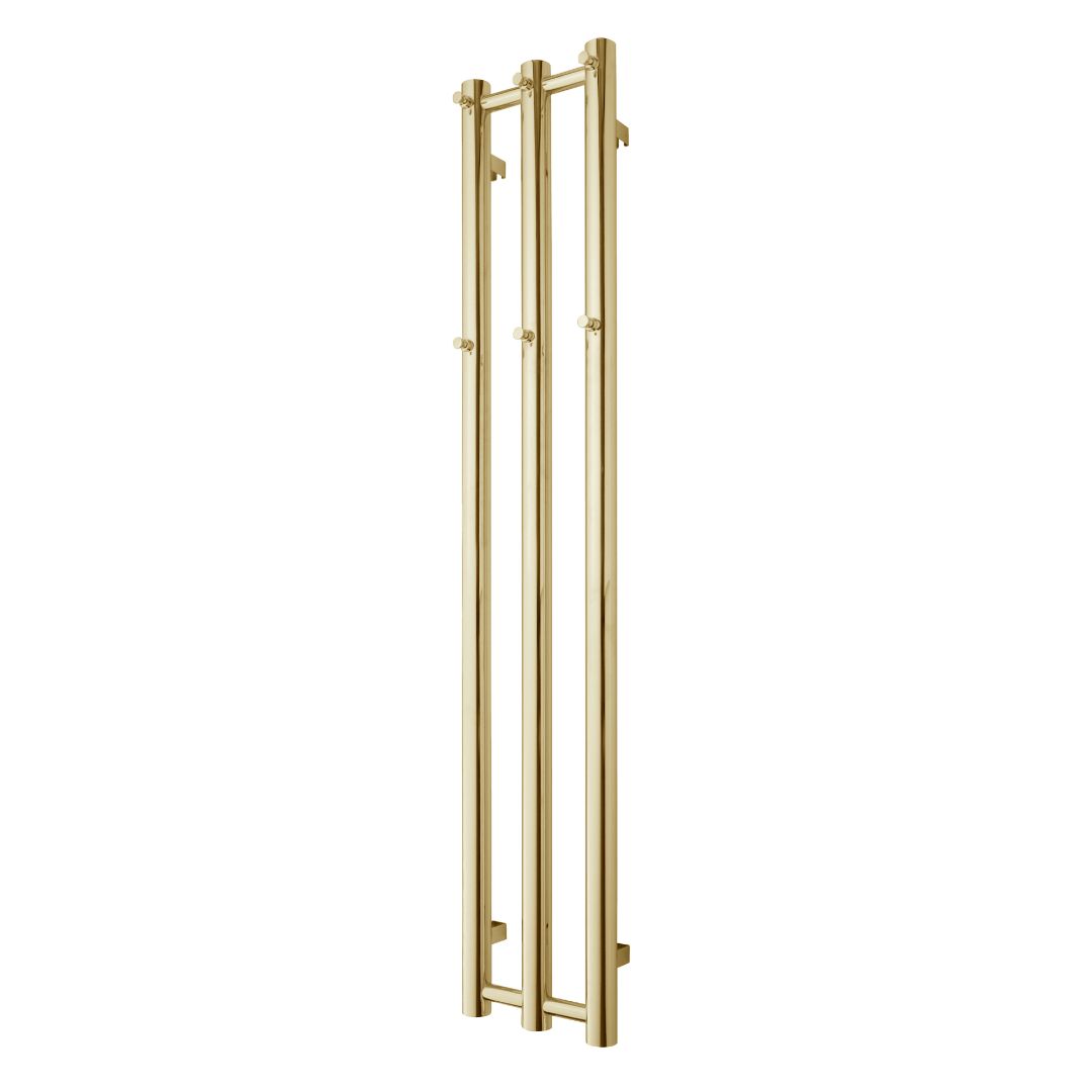 Towel heater - 26,5x140 cm - for electric connection and central heating, 3 vertical bars - polished brass - PLUS 3 - MASTERSTORE - 5704263990645 - Hydronic Towel Warmers - 1109-TVS - 5704263990645