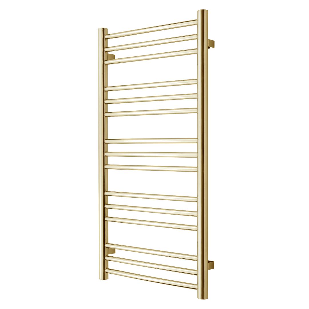 Towel heater - 50x99 cm - for electric connection and central heating, 15 horizontal bars - polished brass - PLUS 15 - 500 - MASTERSTORE - 5704263990676 - Hydronic Towel Warmers - 1113-TVS - 5704263990676