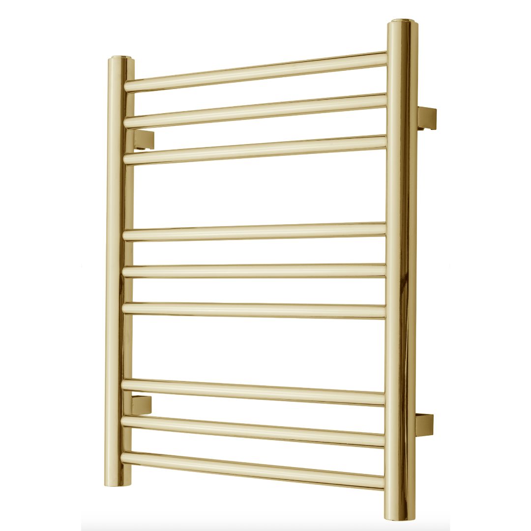 Towel heater - 50x59 cm - for electric connection and central heating, 9 horizontal bars - brushed brass - PLUS 9 - 500 - MASTERSTORE - 5704263990843 - Hydronic Towel Warmers - 1074-TVS - 5704263990843