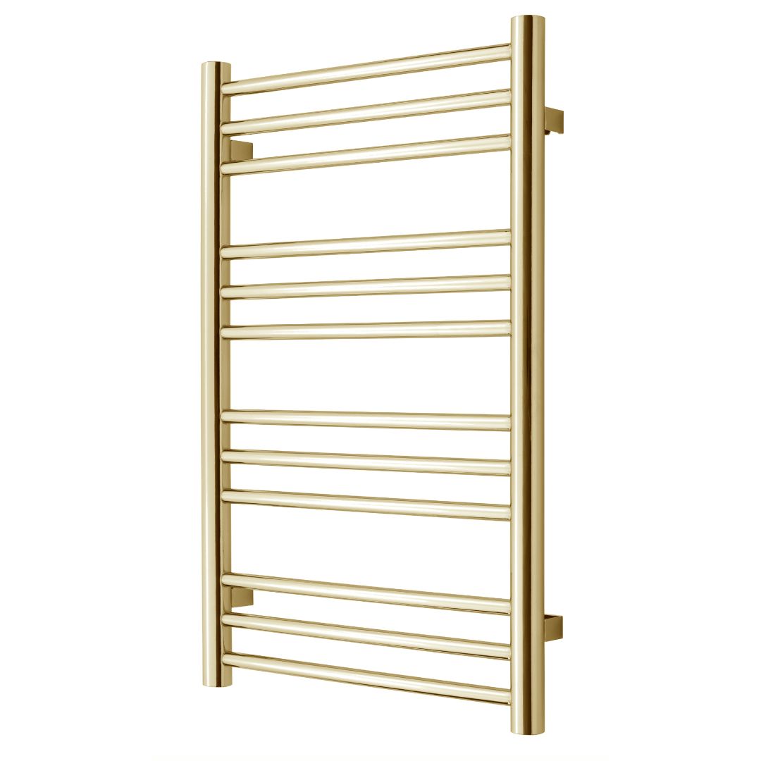 Towel heater - 50x78,5 cm - for electric connection and central heating, 12 horizontal bars - brushed brass - PLUS 12 - 500 - MASTERSTORE - 5704263990850 - Hydronic Towel Warmers - 1075-TVS - 5704263990850