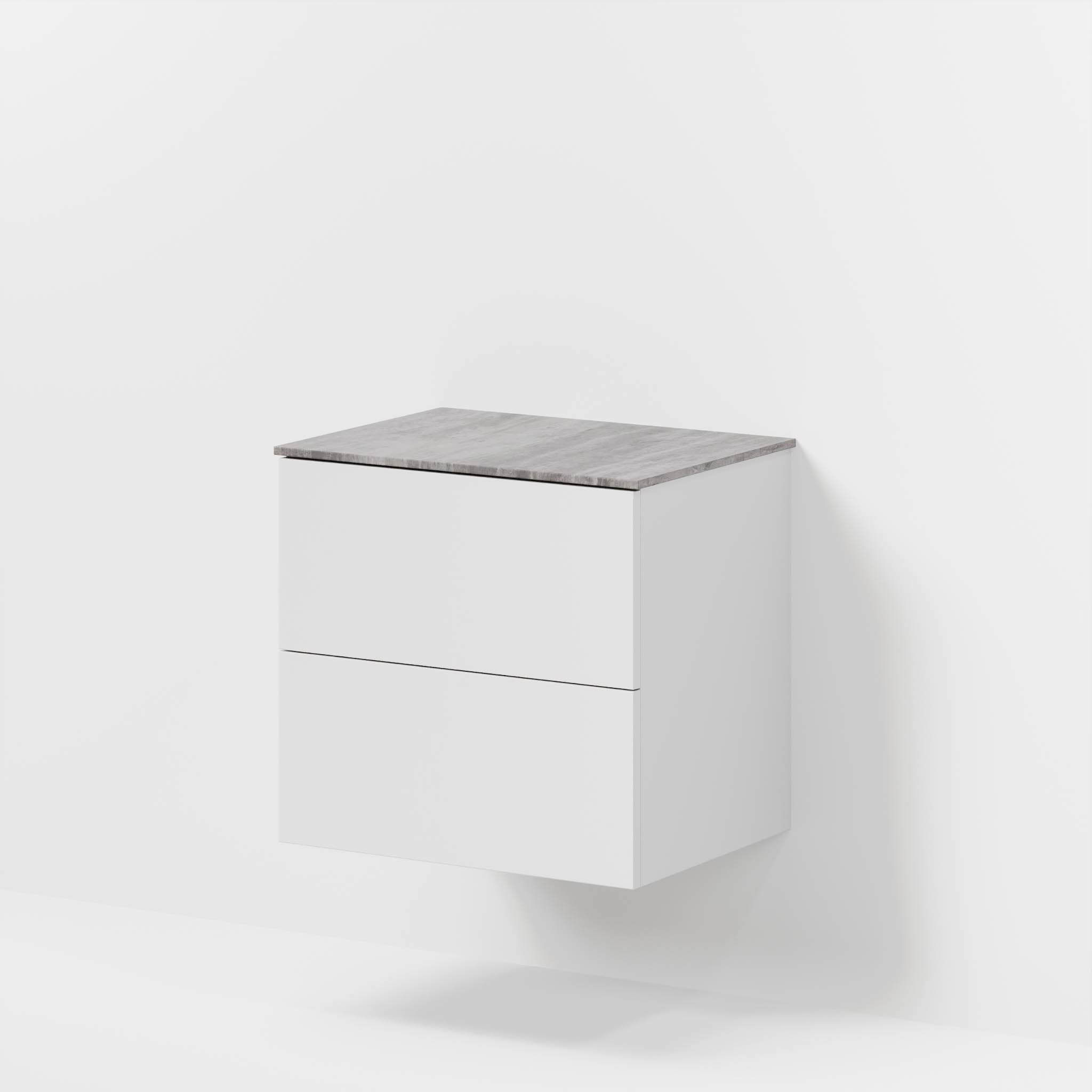 Bathroom furniture with classic fronts - 60x46x56 cm - white mat - melamine countertop in concrete look - Vinderup - MASTERSTORE - 8595677197570 - Furniture Set - Cabinet & Front - 70-060-11-01-80 - 8595677197570