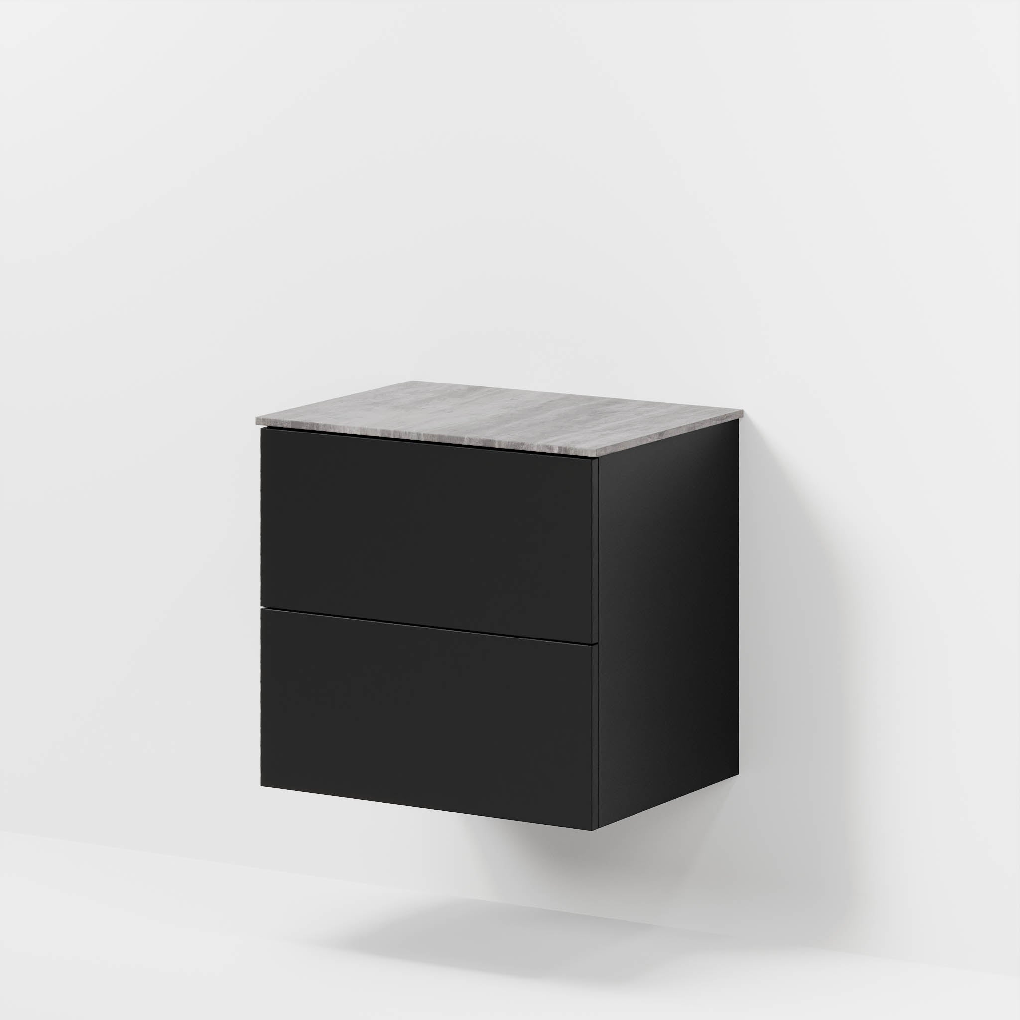 Bathroom furniture with classic fronts - 60x46x56 cm - black mat - melamine countertop in concrete look - Vinderup - MASTERSTORE - 8595677197631 - Furniture Set - Cabinet & Front - 70-060-11-02-80 - 8595677197631
