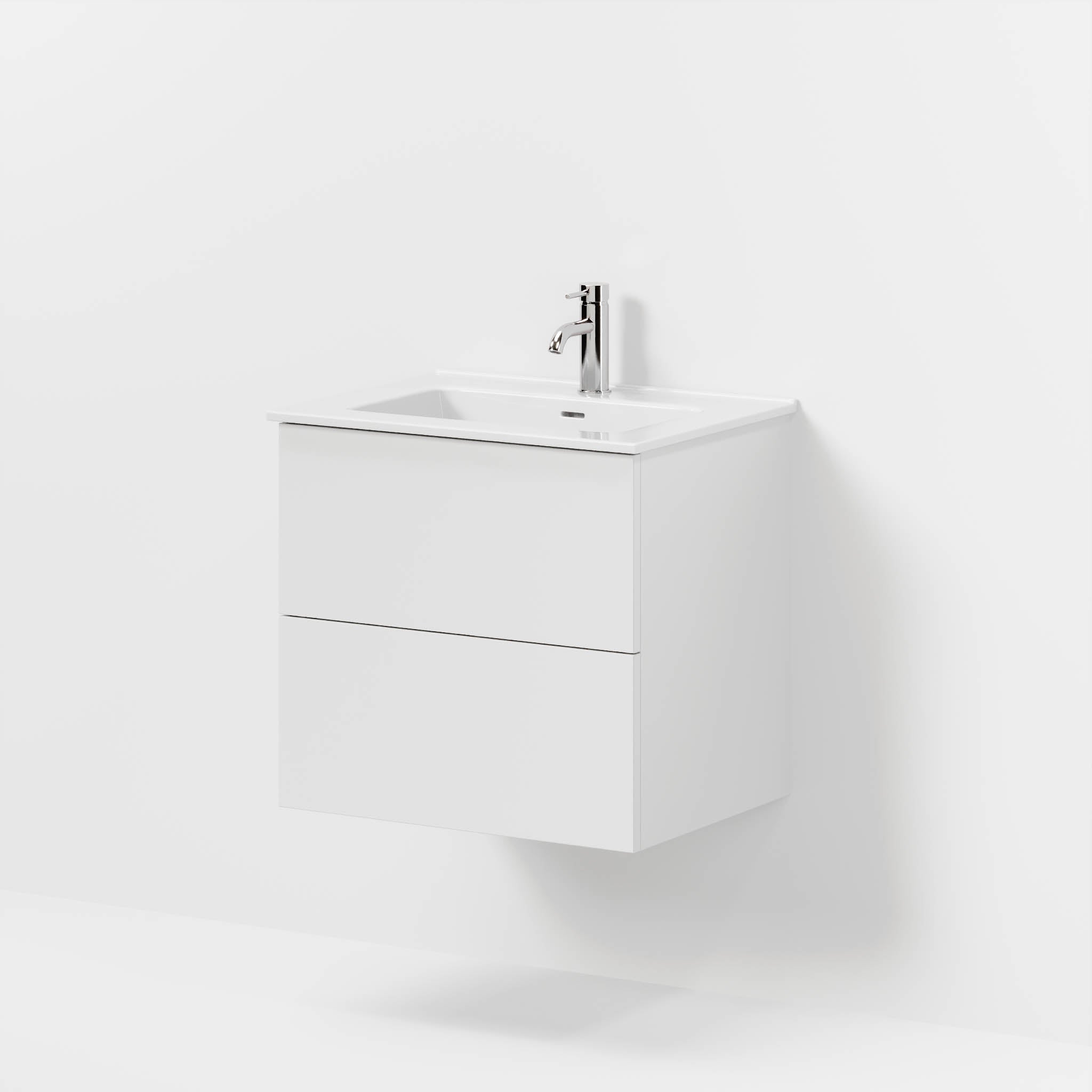 Bathroom furniture with classic fronts - 60x46x57 cm - matte white - ceramic basin - Vestbjerg - MASTERSTORE - 8595677196450 - Furniture Set - Basin & Cabinet - 70-060-54-01-80 - 8595677196450