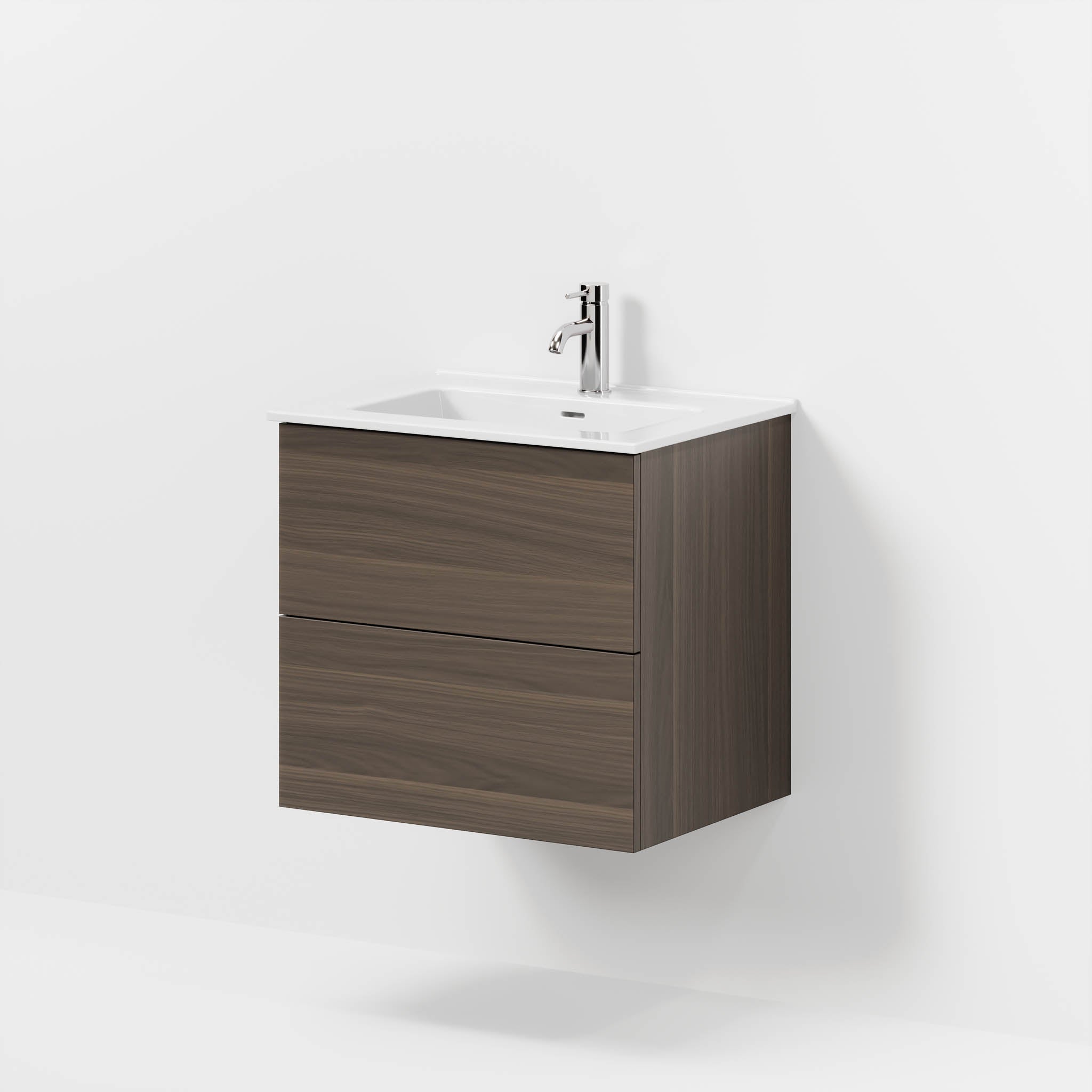 Bathroom furniture with classic fronts - 60x46x57 cm - walnut - ceramic double basin - Vestbjerg - MASTERSTORE - 8595677196672 - Furniture Set - Basin & Cabinet - 70-060-54-84-80 - 8595677196672