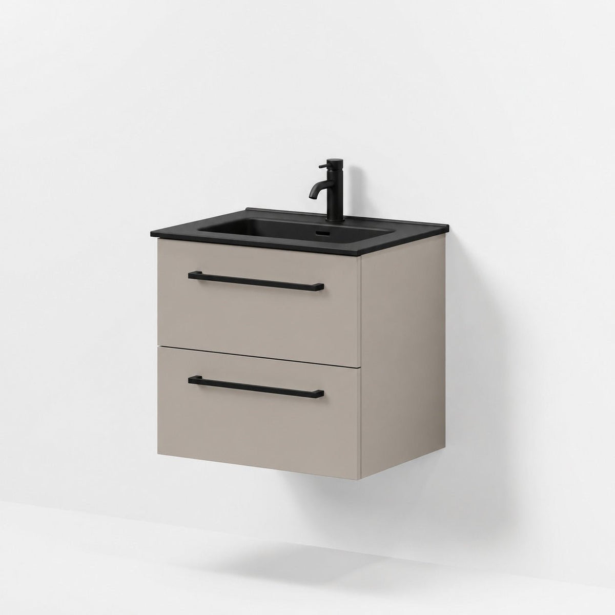 Bathroom furniture with classic fronts - 60x46x57 cm - sandstone mist - black ceramic basin - Vadum - MASTERSTORE - 8595677196306 - Vanity Units - 70-060-56-30-80 - 8595677196306
