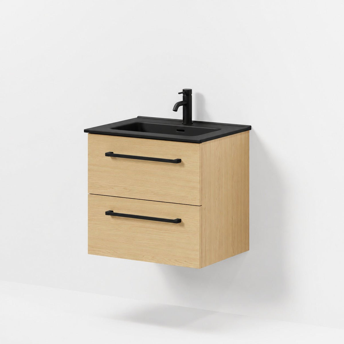 Bathroom furniture with classic fronts - 60x46x57 cm - oak - black ceramic basin - Vadum - MASTERSTORE - 8595677196351 - Vanity Units - 70-060-56-86-80 - 8595677196351