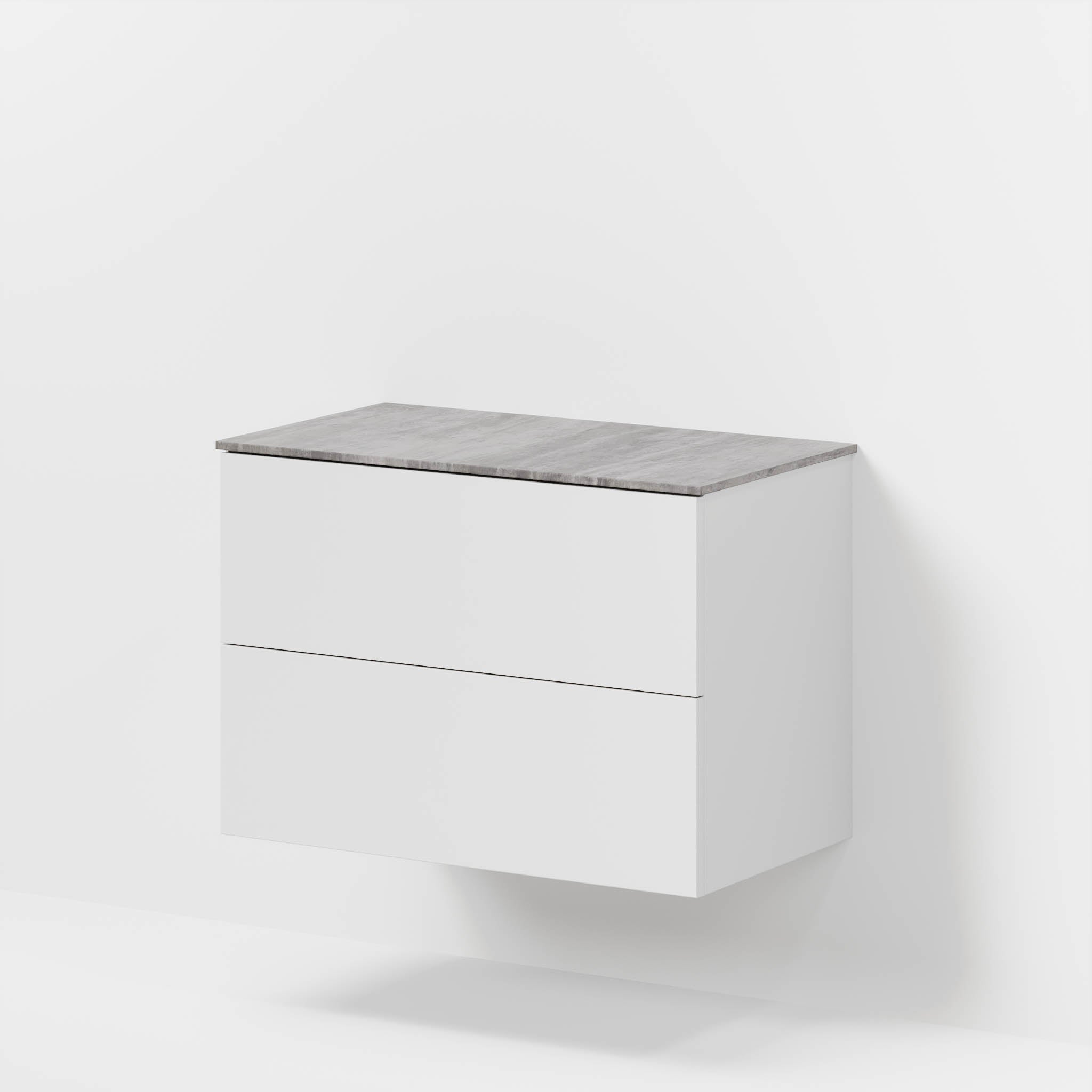 Bathroom furniture with classic fronts - 80x46x56 cm - white mat - melamine countertop in concrete look - Vinderup - MASTERSTORE - 8595677197587 - Furniture Set - Cabinet & Front - 70-080-11-01-80 - 8595677197587