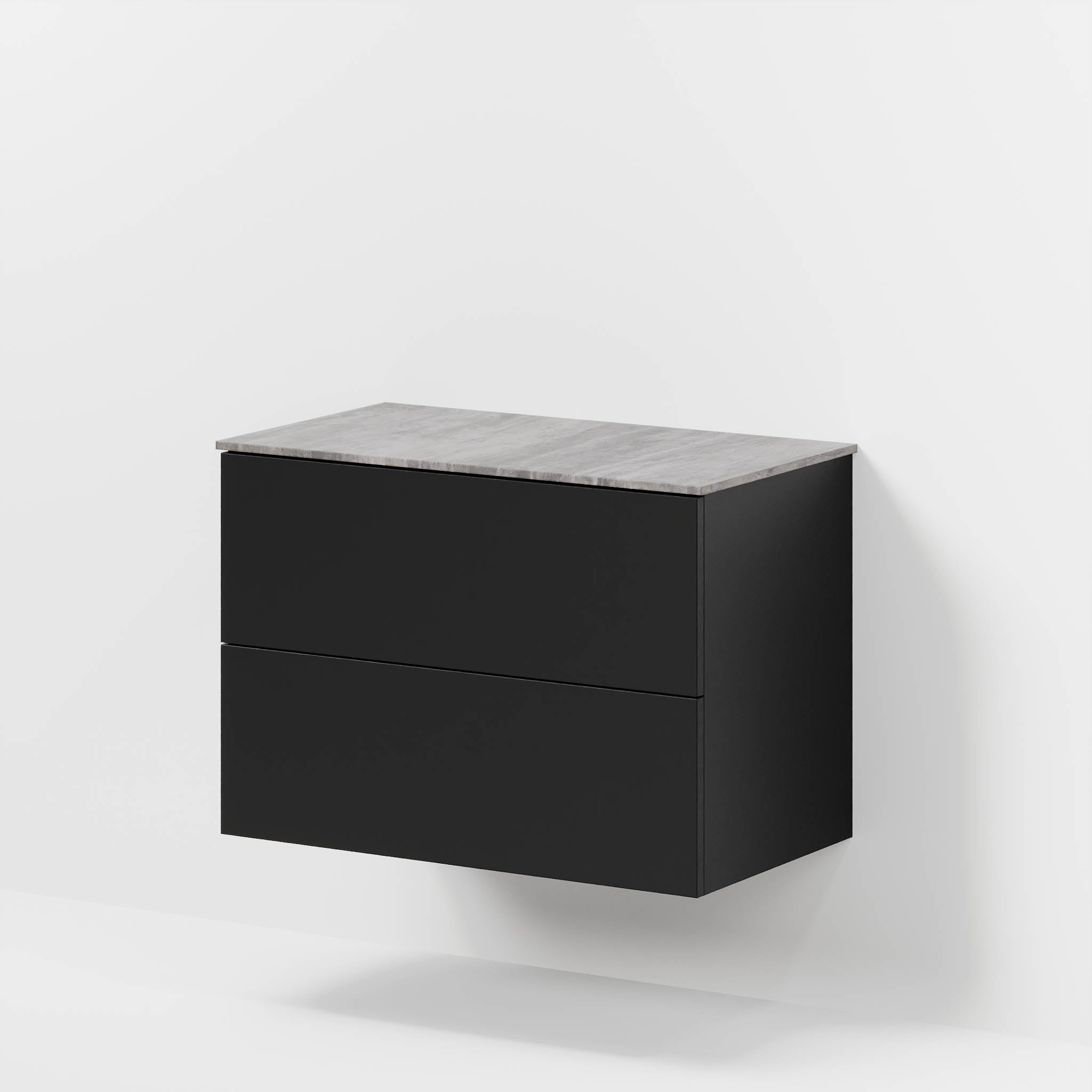 Bathroom furniture with classic fronts - 80x46x56 cm - black mat - melamine countertop in concrete look - Vinderup - MASTERSTORE - 8595677197648 - Furniture Set - Cabinet & Front - 70-080-11-02-80 - 8595677197648