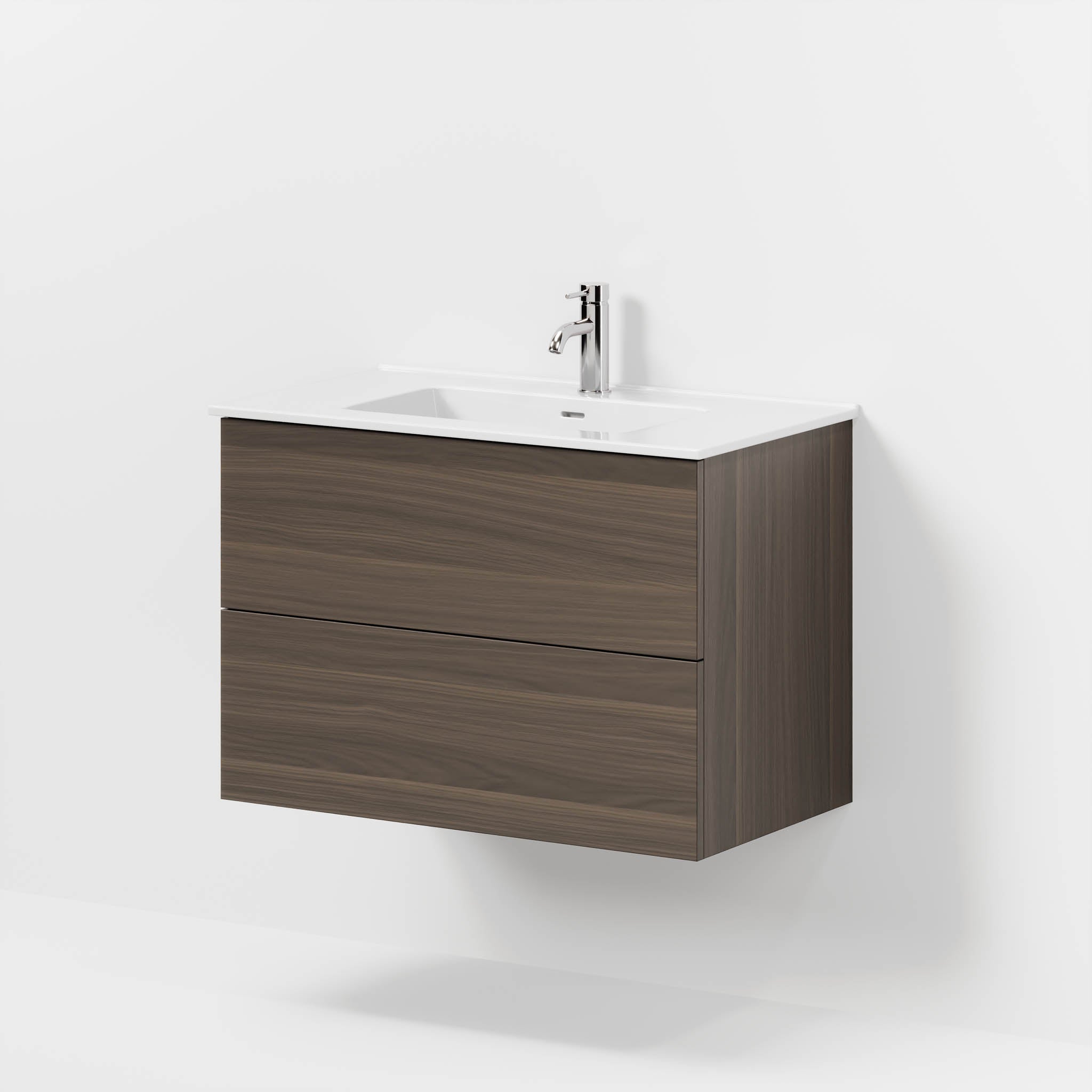Bathroom furniture with classic fronts - 80x46x57 cm - walnut - ceramic double basin - Vestbjerg - MASTERSTORE - 8595677196689 - Furniture Set - Basin & Cabinet - 70-080-54-84-80 - 8595677196689