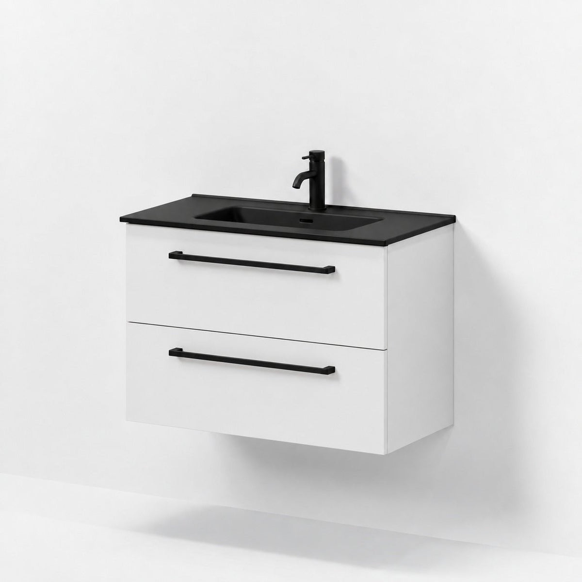 Bathroom furniture with classic fronts - 80x46x57 cm - white mat - black ceramic basin - Vadum - MASTERSTORE - 8595677196191 - Vanity Units - 70-080-56-01-80 - 8595677196191