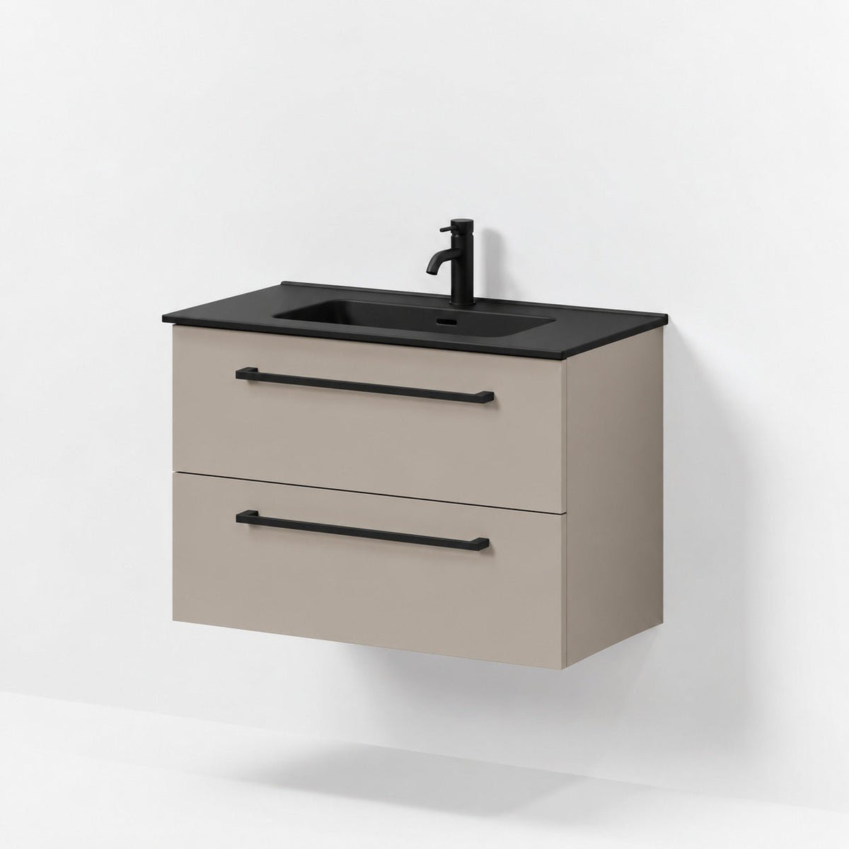 Bathroom furniture with classic fronts - 80x46x57 cm - sandstone mist - black ceramic basin - Vadum - MASTERSTORE - 8595677196313 - Vanity Units - 70-080-56-30-80 - 8595677196313