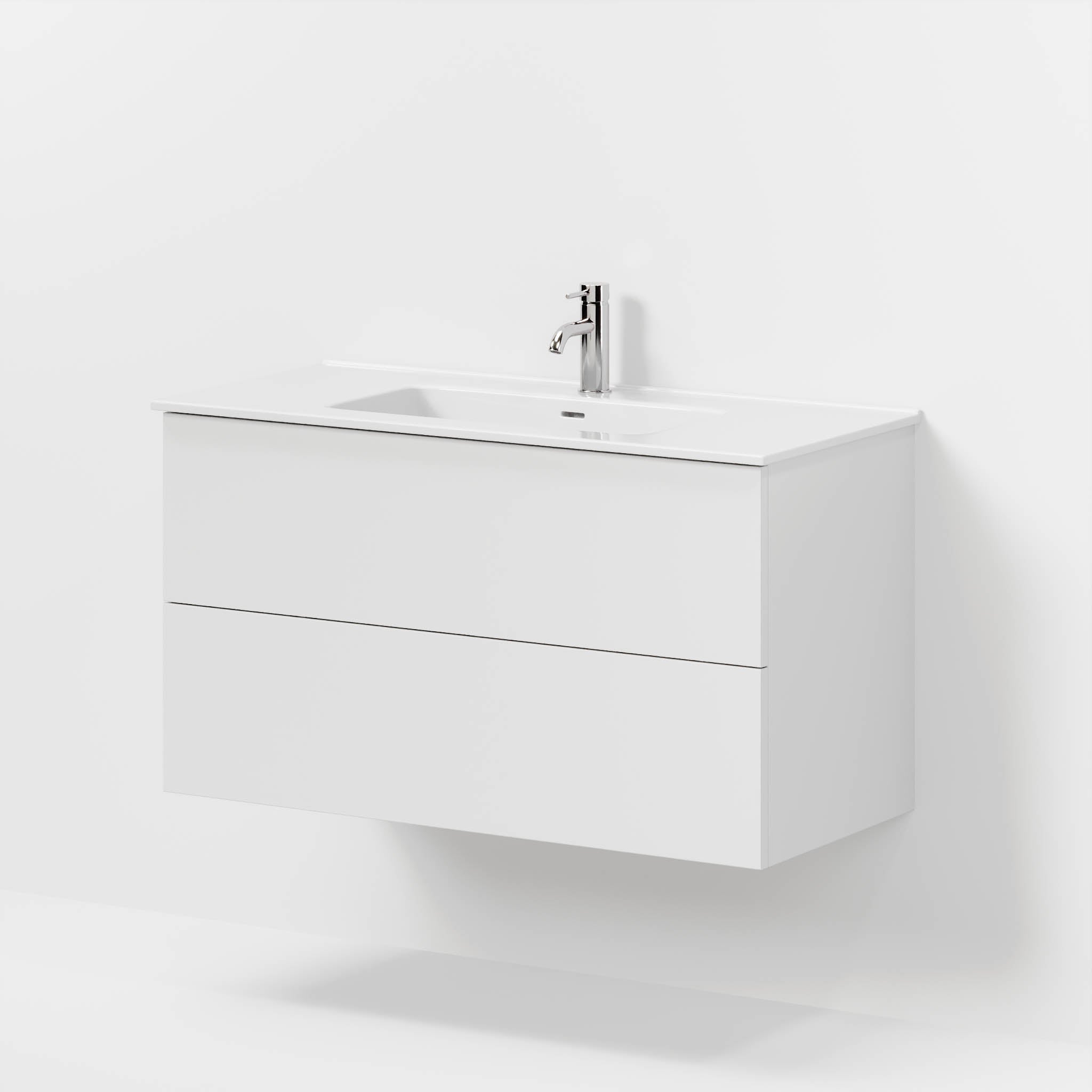 Bathroom furniture with classic fronts - 100x46x57 cm - matte white - ceramic basin - Vestbjerg - MASTERSTORE - 8595677196474 - Furniture Set - Basin & Cabinet - 70-100-54-01-80 - 8595677196474