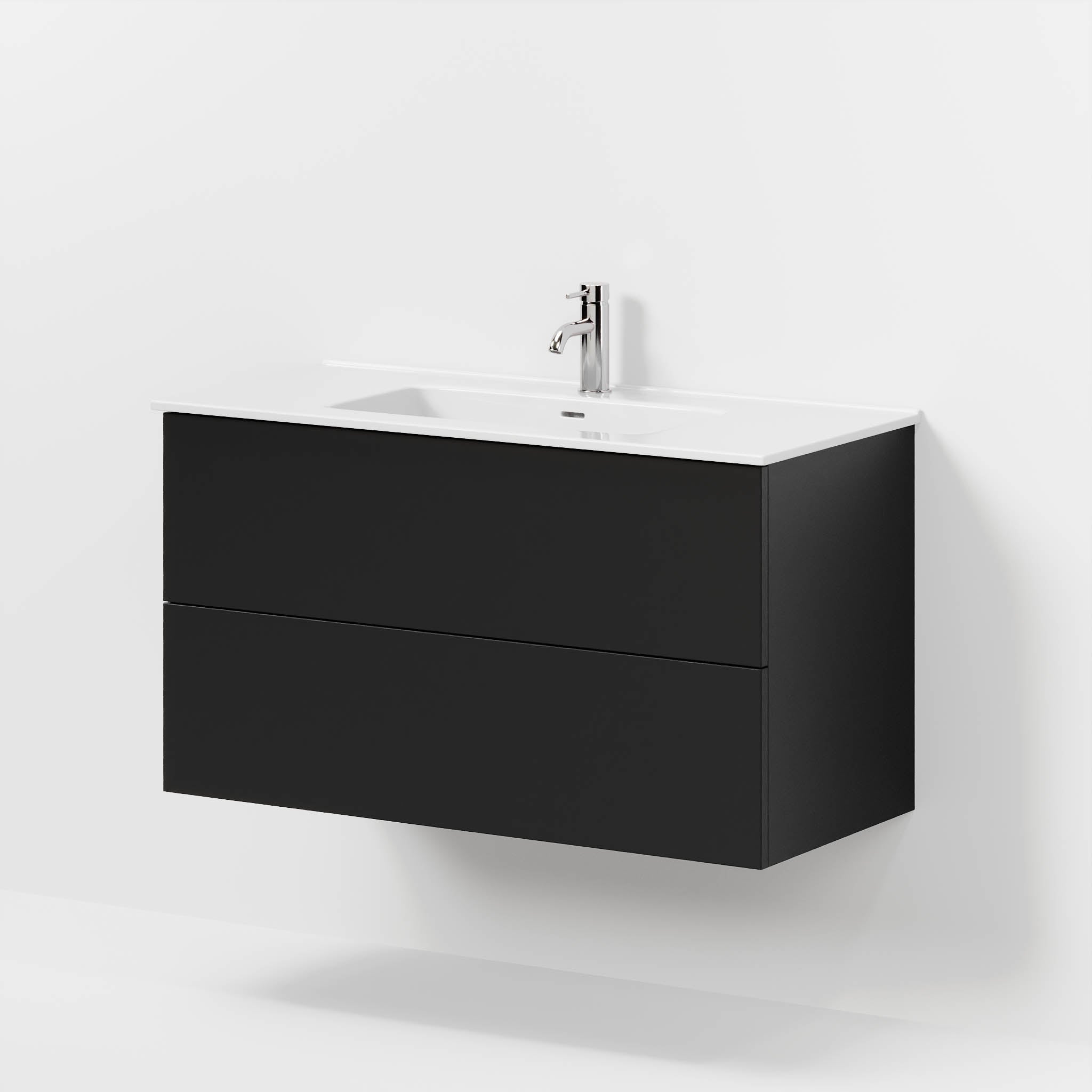 Bathroom furniture with classic fronts - 100x46x57 cm - black mat - ceramic basin - Vestberg - MASTERSTORE - 8595677196535 - Furniture Set - Basin & Cabinet - 70-100-54-02-80 - 8595677196535