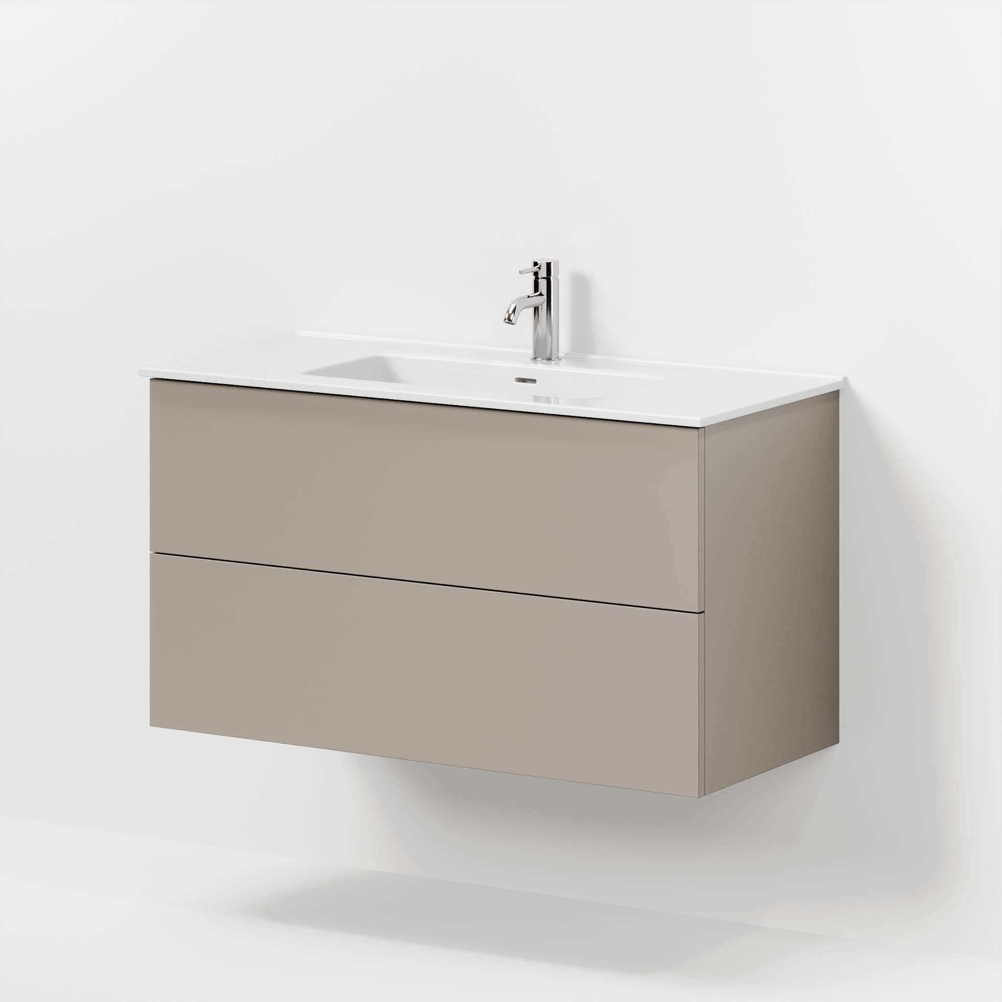 Bathroom furniture with classic fronts - 100x46x57 cm - sandstone mist - ceramic basin - Vestbjerg - MASTERSTORE - 8595677196597 - Furniture Set - Basin & Cabinet - 70-100-54-30-80 - 8595677196597