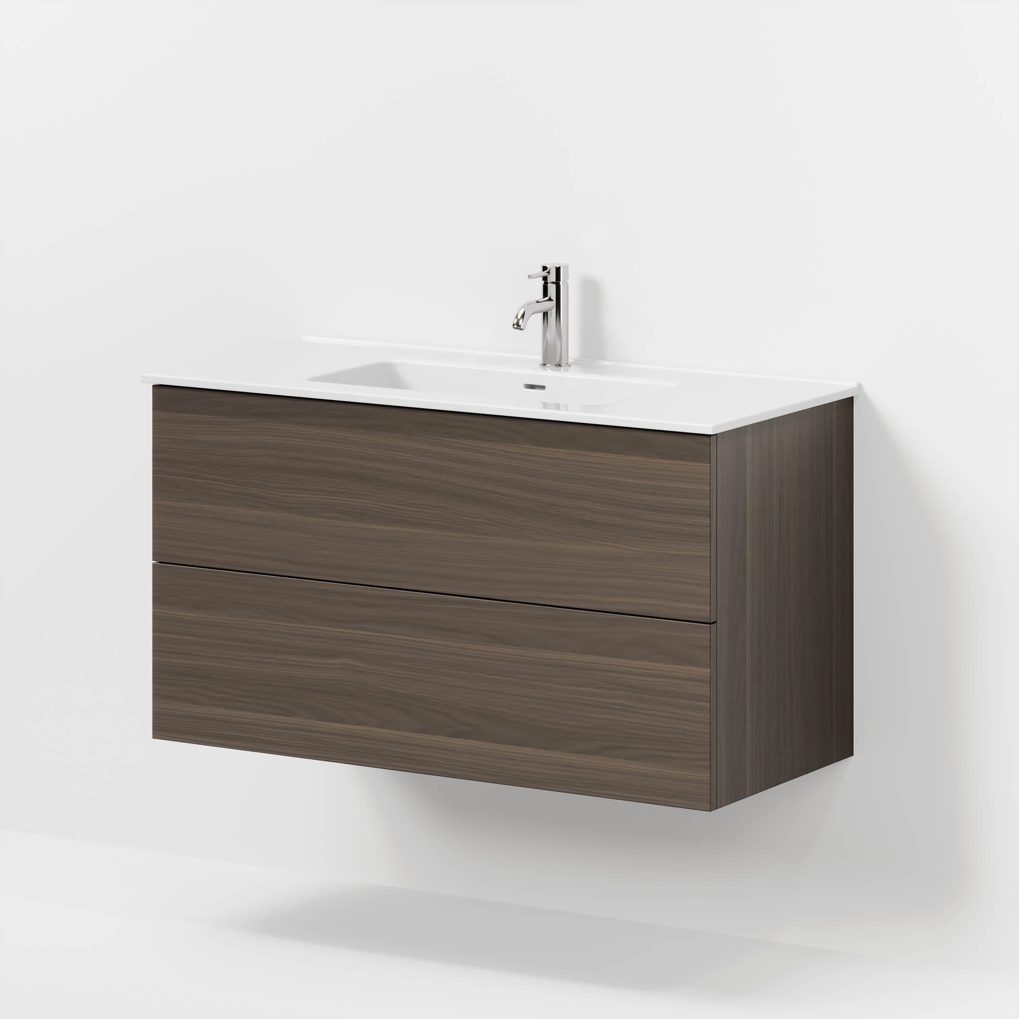 Bathroom furniture with classic fronts - 100x46x57 cm - walnut - ceramic double basin - Vestbjerg - MASTERSTORE - 8595677196696 - Furniture Set - Basin & Cabinet - 70-100-54-84-80 - 8595677196696