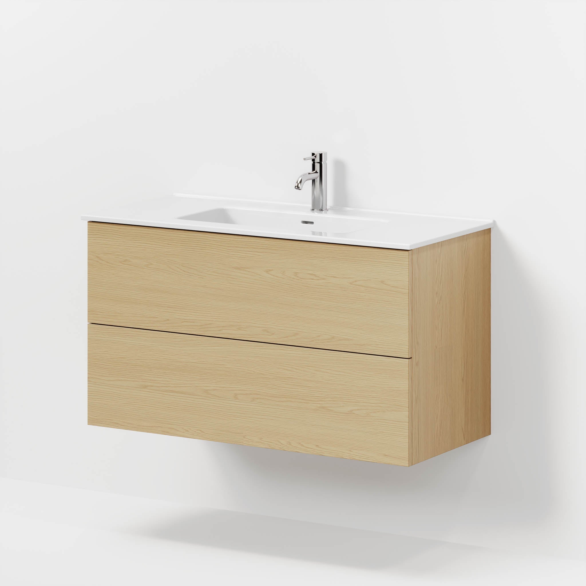 Bathroom furniture with classic fronts - 100x46x57 cm - oak - ceramic basin - Vestberg - MASTERSTORE - 8595677196641 - Furniture Set - Basin & Cabinet - 70-100-54-86-80 - 8595677196641