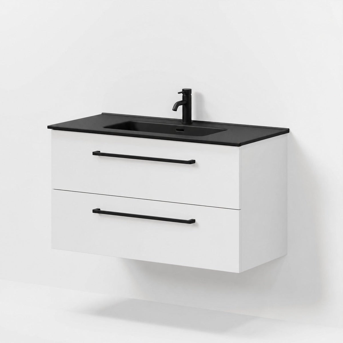 Bathroom furniture with classic fronts - 100x46x57 cm - white mat - black ceramic basin - Vadum - MASTERSTORE - 8595677196207 - Vanity Units - 70-100-56-01-80 - 8595677196207