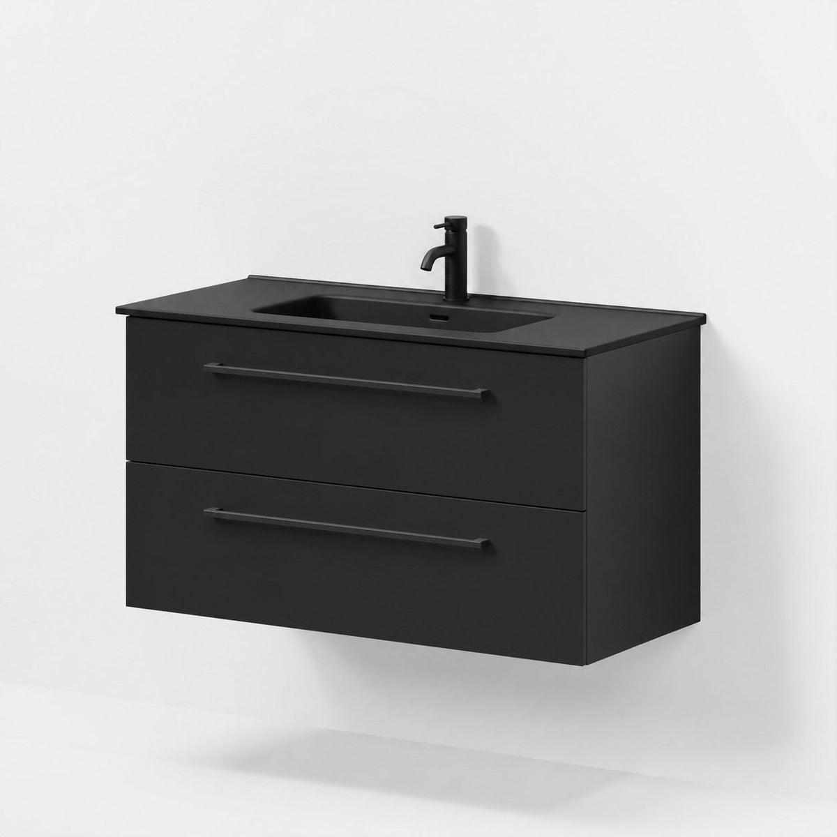 Bathroom furniture with classic fronts - 100x46x57 cm - black mat - black ceramic basin - Vadum - MASTERSTORE - 8595677196269 - Vanity Units - 70-100-56-02-80 - 8595677196269