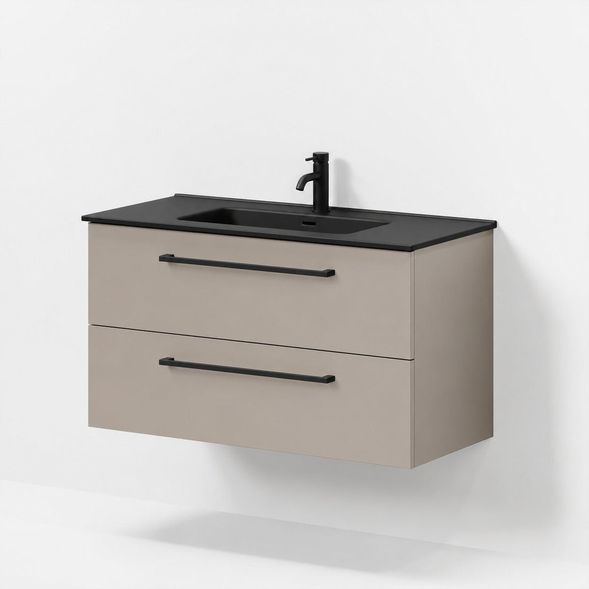 Bathroom furniture with classic fronts - 100x46x57 cm - sandstone mist - black ceramic basin - Vadum - MASTERSTORE - 8595677196320 - Vanity Units - 70-100-56-30-80 - 8595677196320