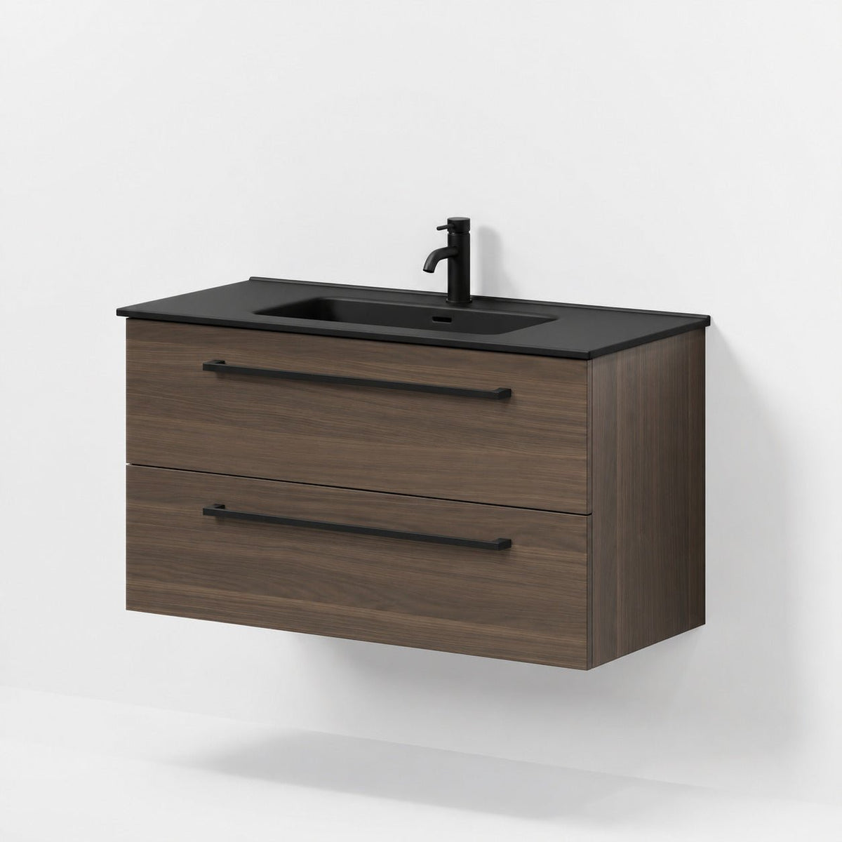 Bathroom furniture with classic fronts - 100x46x57 cm - walnut - black ceramic basin - Vadum - MASTERSTORE - 8595677196429 - Vanity Units - 70-100-56-84-80 - 8595677196429