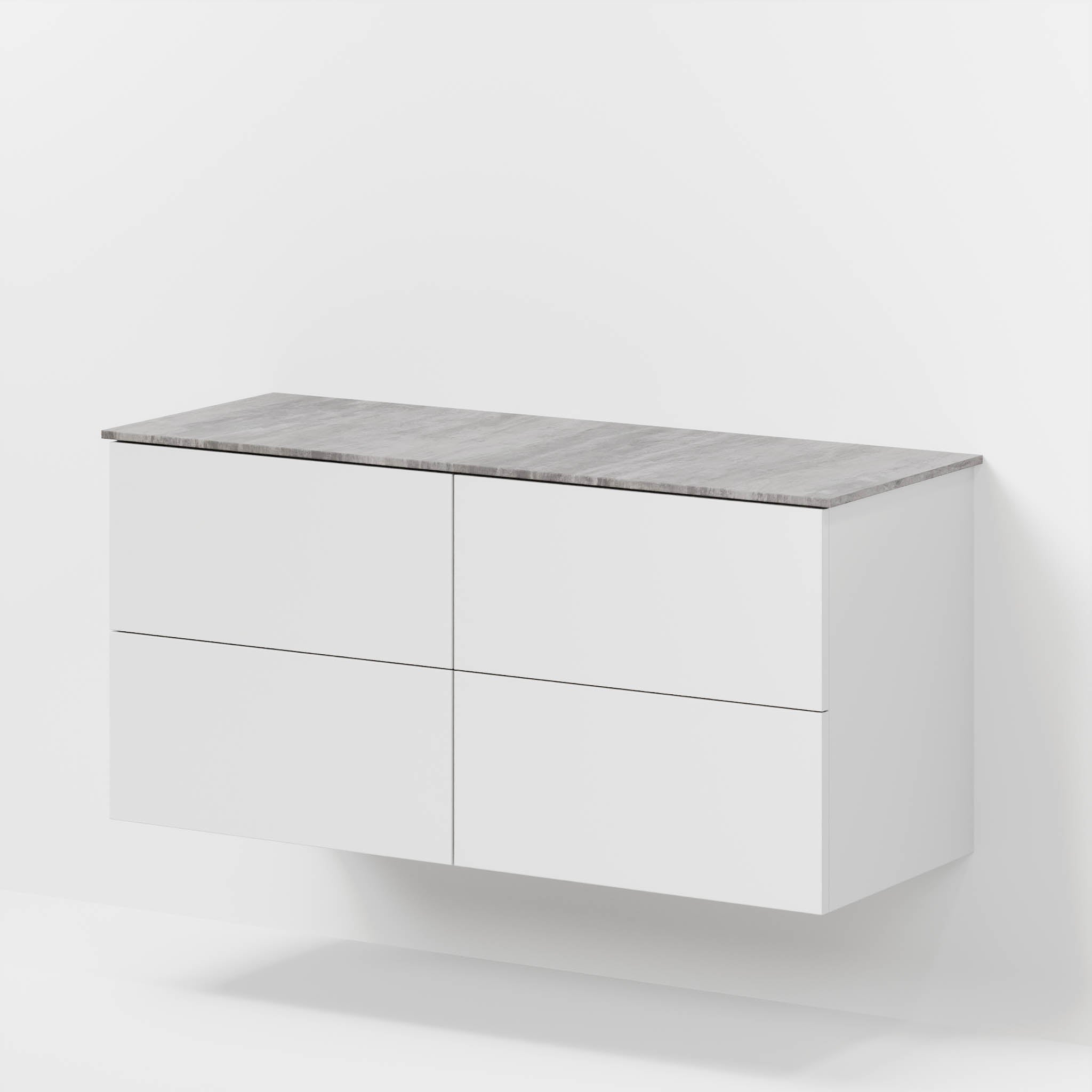 Bathroom furniture with classic fronts - 120x46x56 cm - white mat - melamine countertop in concrete look for double wash basin - Vinderup - MASTERSTORE - 8595677197617 - Furniture Set - Cabinet & Front - 70-120-11-01-81 - 8595677197617